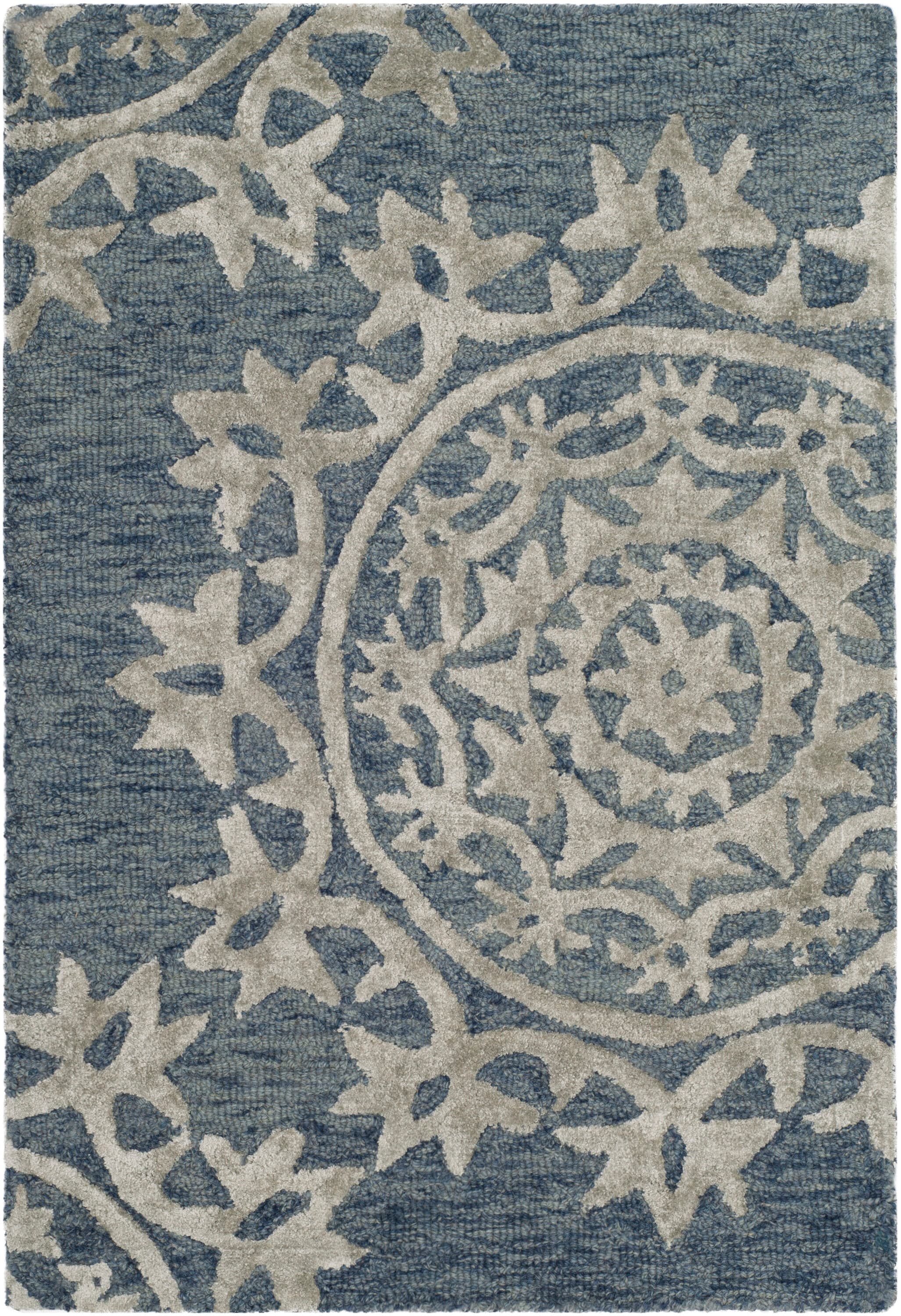 Handmade Blue Wool and Viscose Tufted Area Rug, 2' x 3'