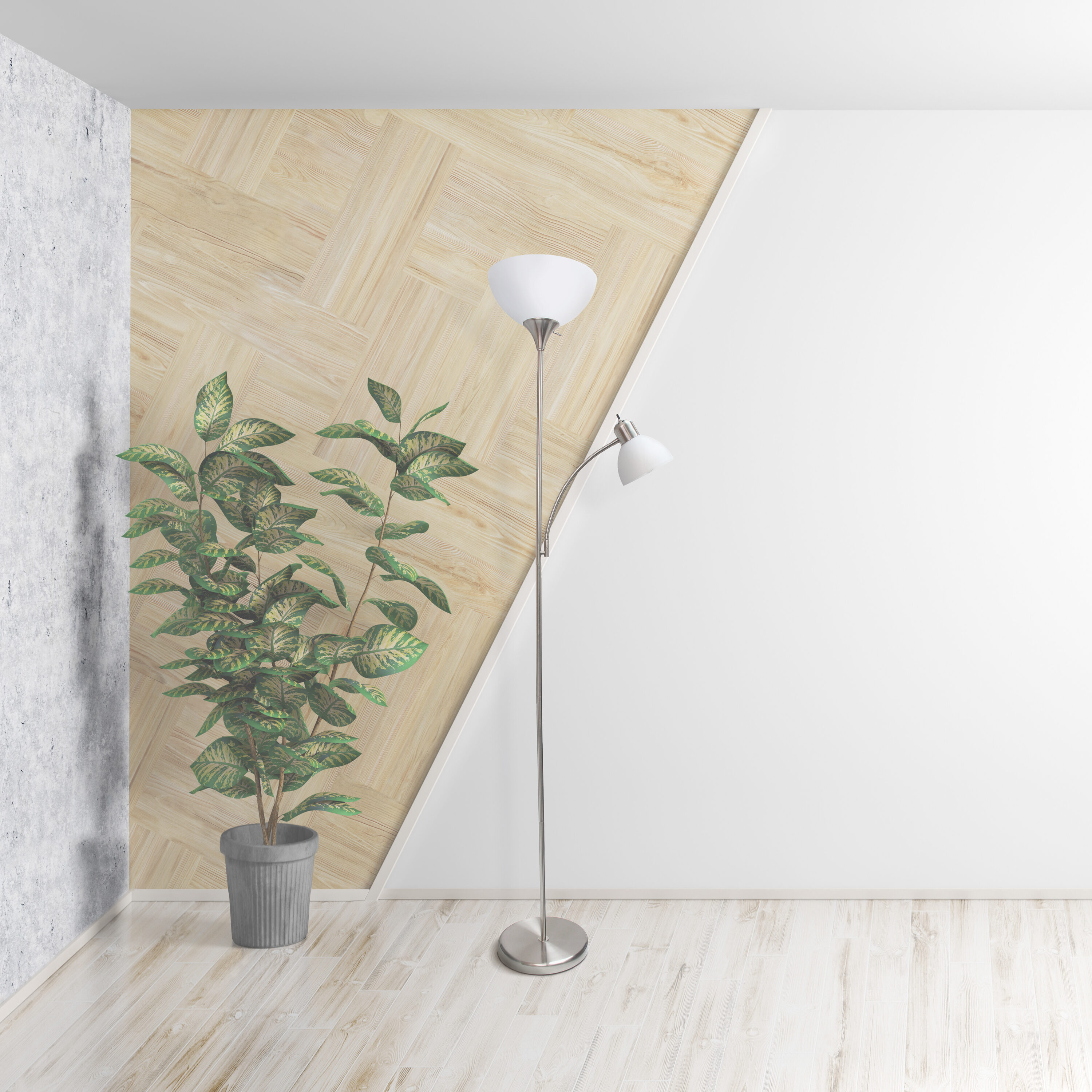 Creekwood Home CWF-3001-BN Essentix 71.5-in Brushed Nickel Torchiere with reading light Floor Lamp with Plastic Shade