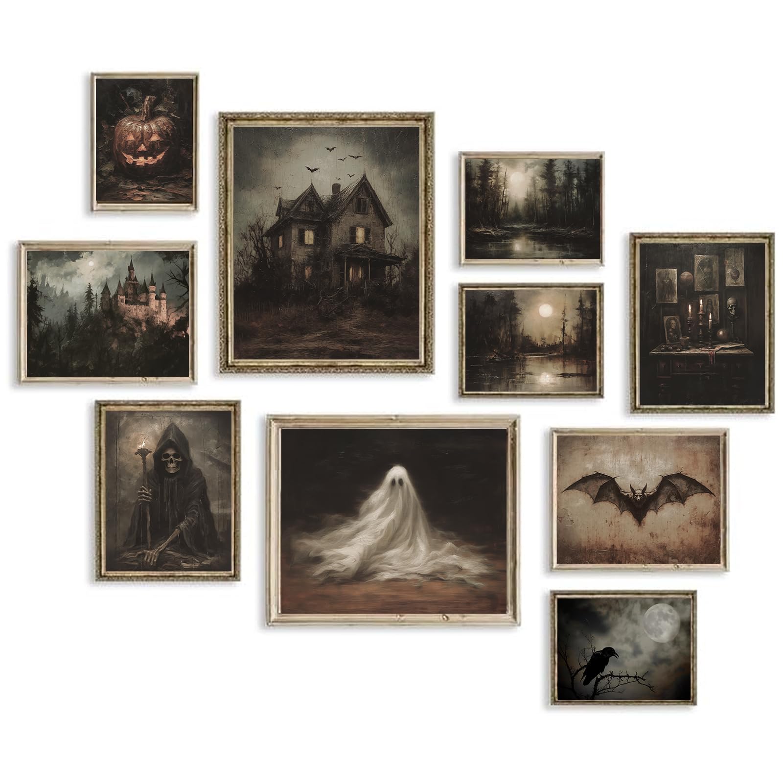 Afoxsos Dark Academia Decor Spooky Ghost Pictures Wall Decor for Home Dark Moody Posters Gothic Wall Decor Horror Creepy Ghost Art Prints Witchy