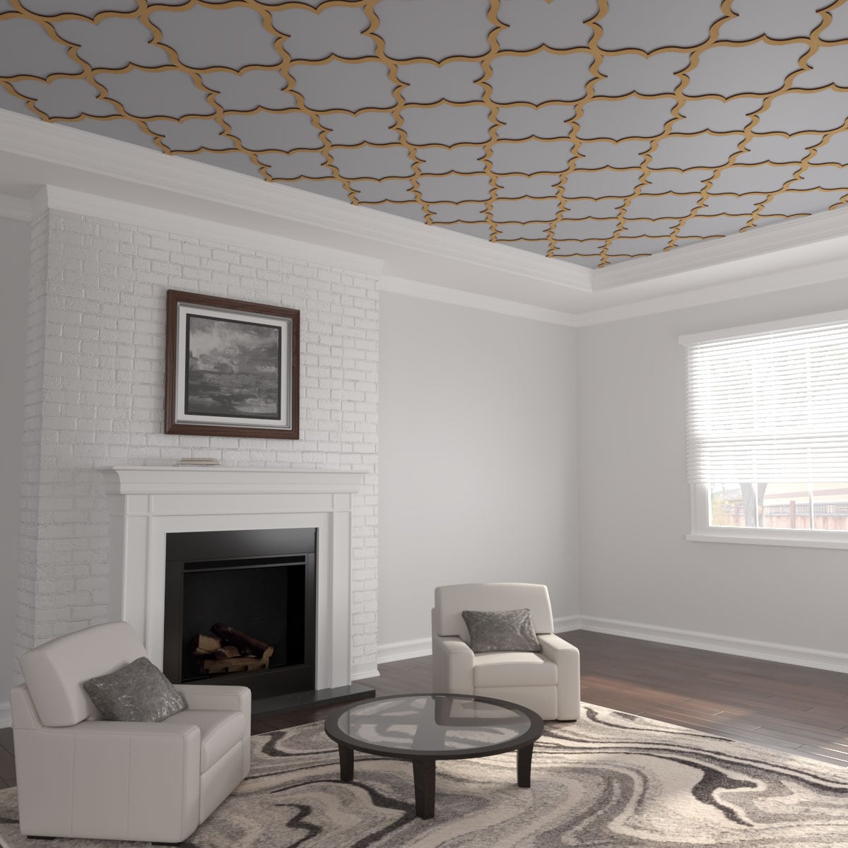 Ekena Millwork CELW33X33X0375MAYMF 33-in x 33-in Embossed Paintable/Stainable Wood Fretwork Wall Panel ( 7.59-sq ft )