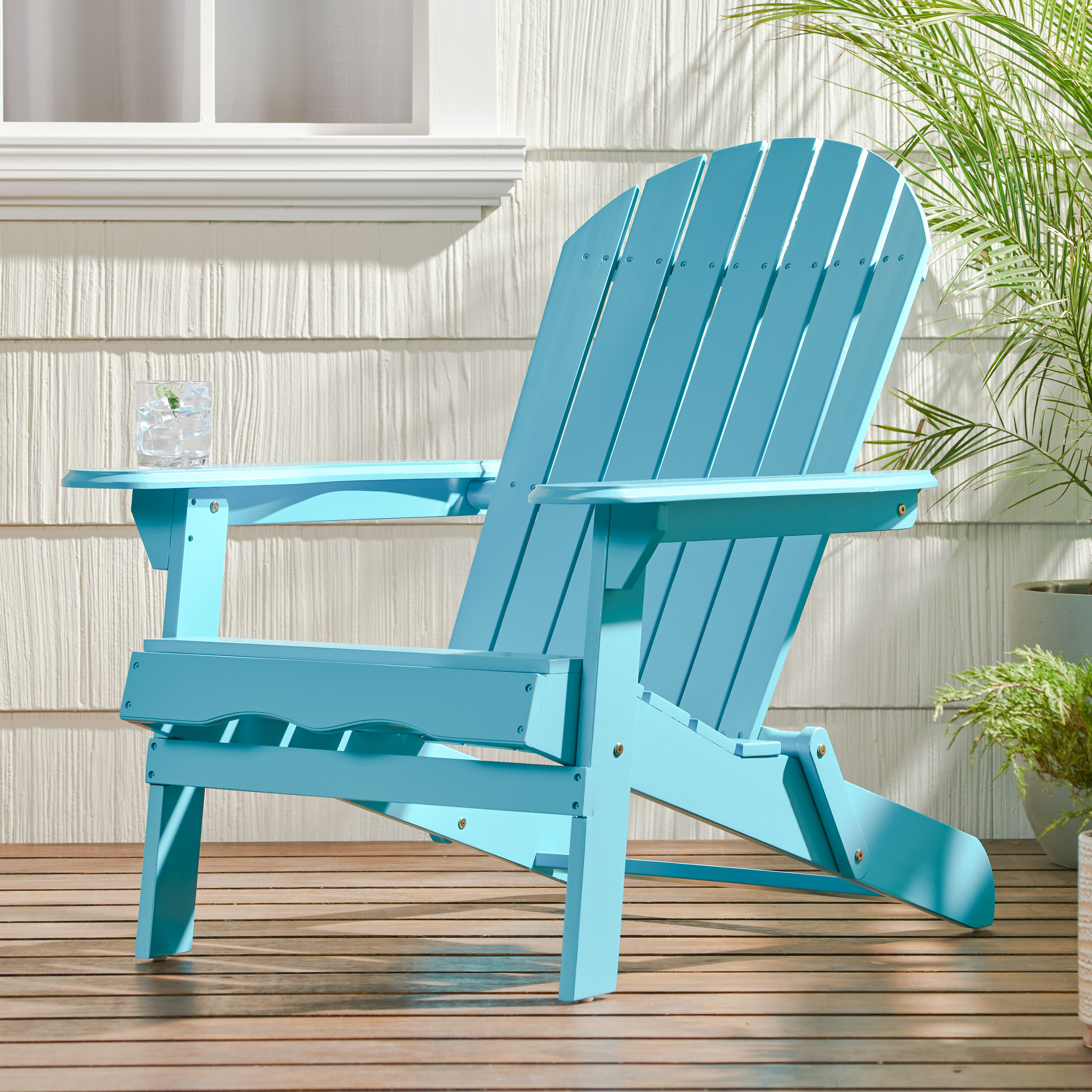Moda Furnishings MD57702-TEAL Classic Blue Wood Frame Stationary Adirondack Chair with Slat Seat