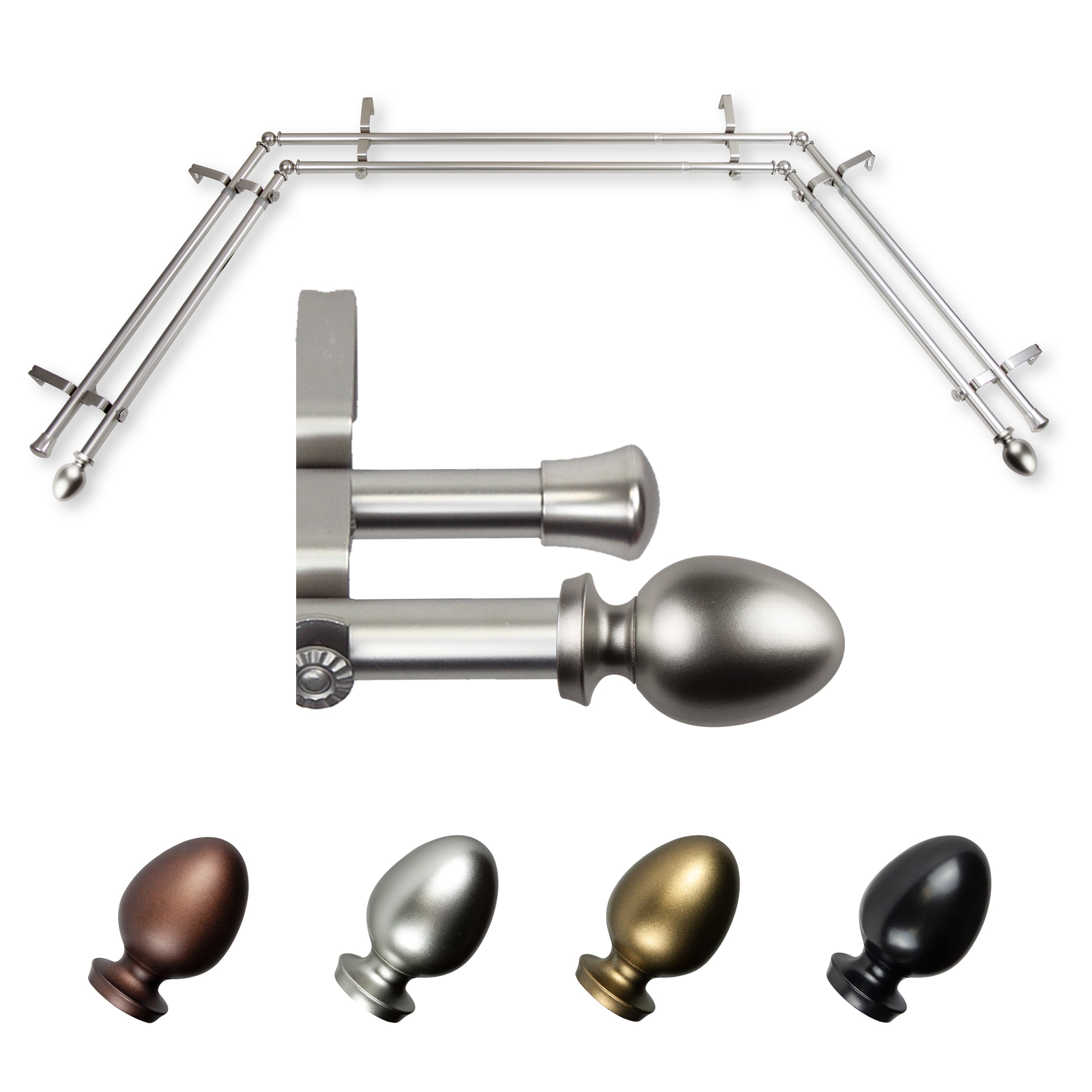 Hart & Harlow L-ABAY-75-5D Emilie 13/16-in Double 38-in to 72-in Satin nickel Steel Bay window curtain rod with Finials