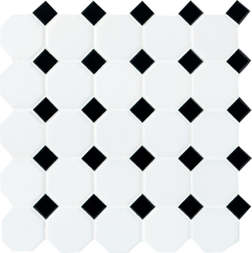 American Olean SL192OCT21HC1P2 Starting Line White with Black Dot 12-in x 12-in Multi-finish Ceramic Mosaic Floor and Wall Tile ( 1-sq ft Piece )