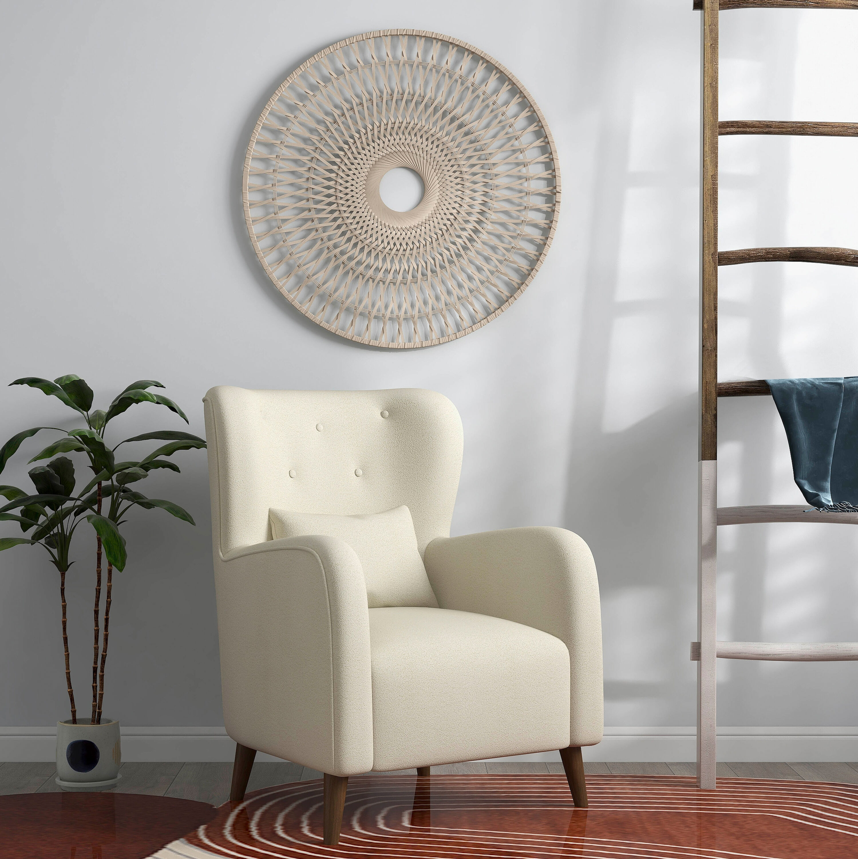 Natural Woven Bamboo and Wood Round Wall Sculpture, 36"