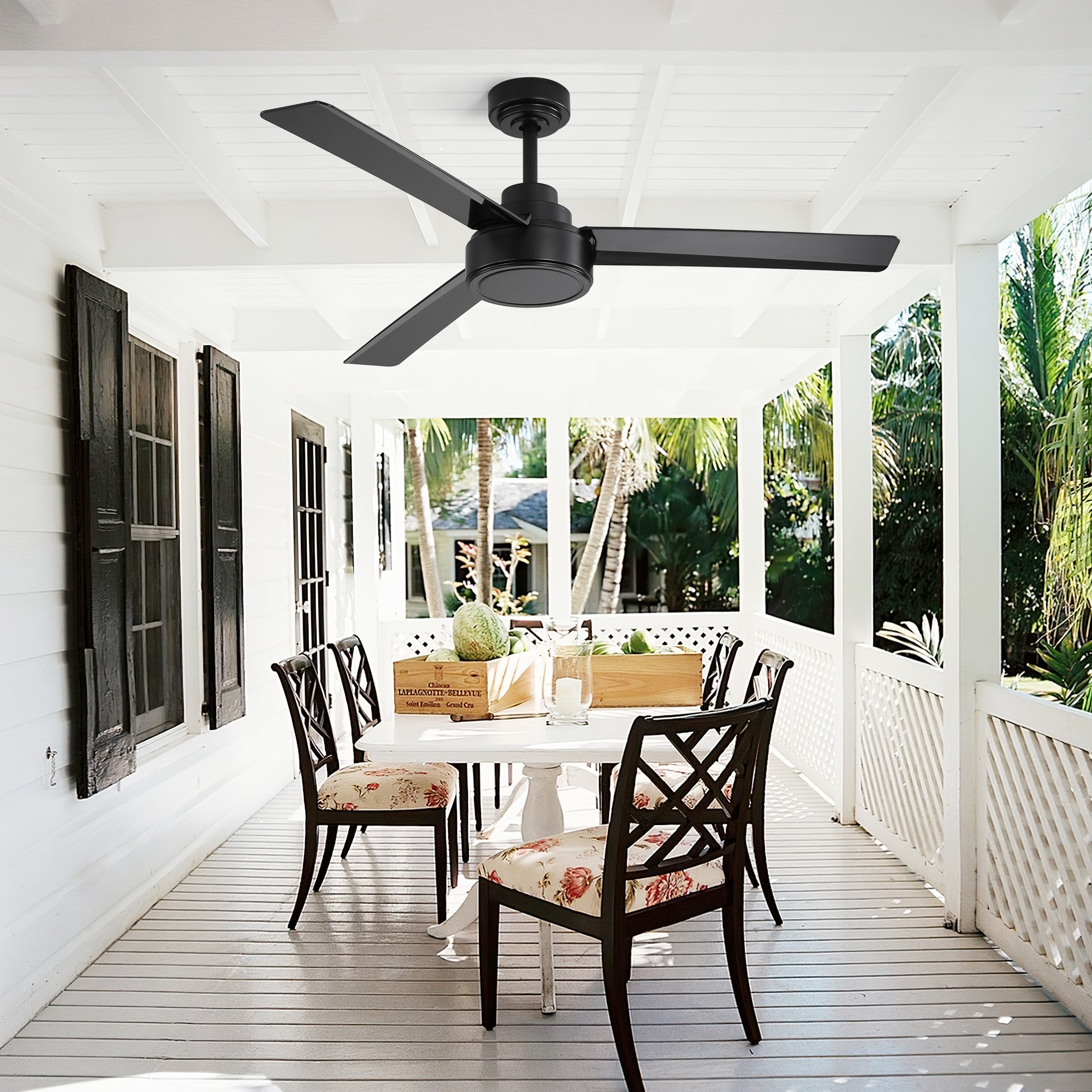 GDFStudio 52-Inch Modern Ceiling Fan Without Light - Quiet Reversible DC Motor with Remote Control 3 Black ABS Blades 6-Speed Timer Fan Industrial 3-Blade Propeller Design - High-Airflow Energy-Saving DC Ceiling Fan for Bedroom Living Room and Covered Patio