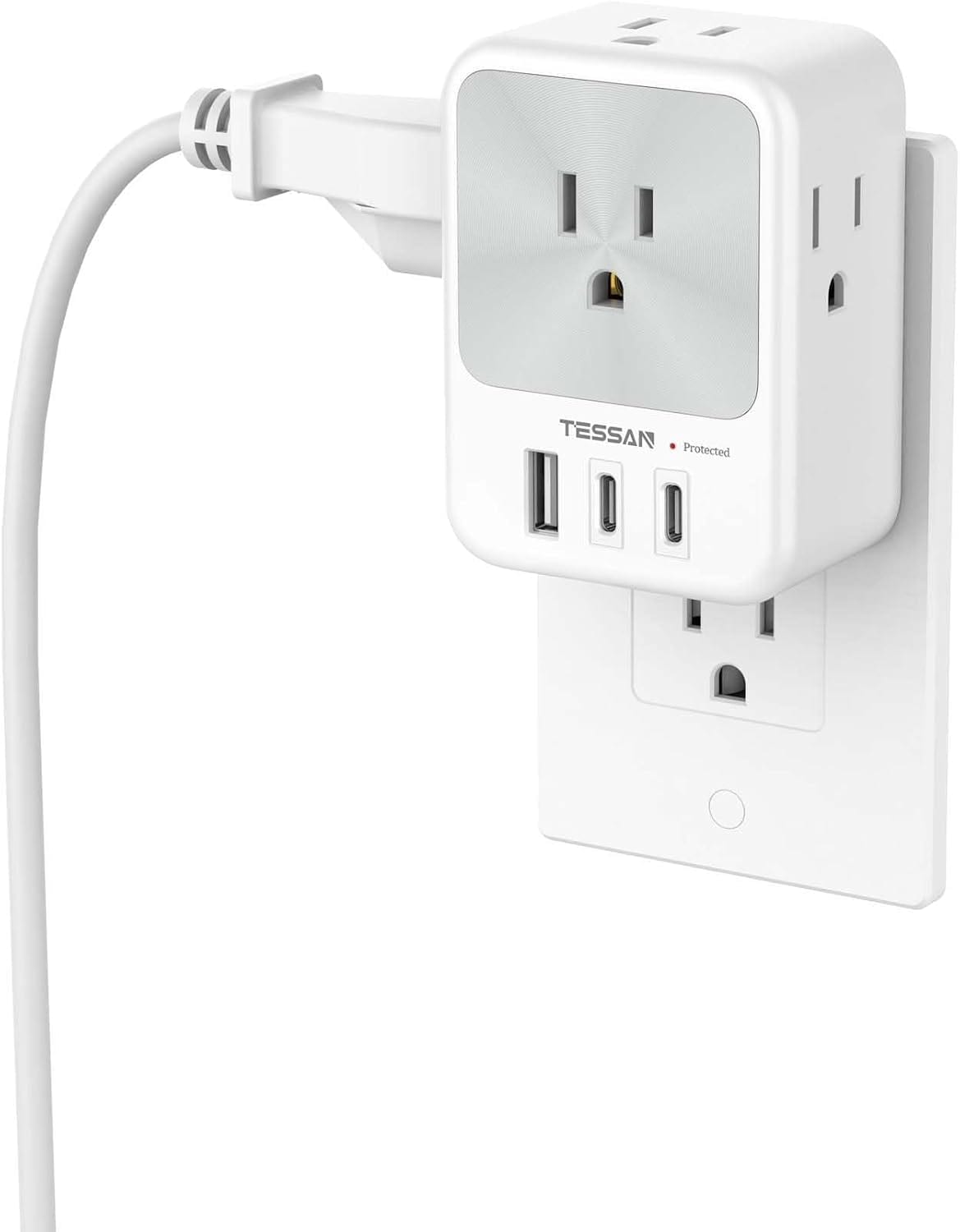 MaseiKar Surge Protector Outlet Extender with 4 AC Outlets 3 USB Ports 2 USB C Fast Charging 1875W Multi Plug Wall Outlet Expander #750950356695