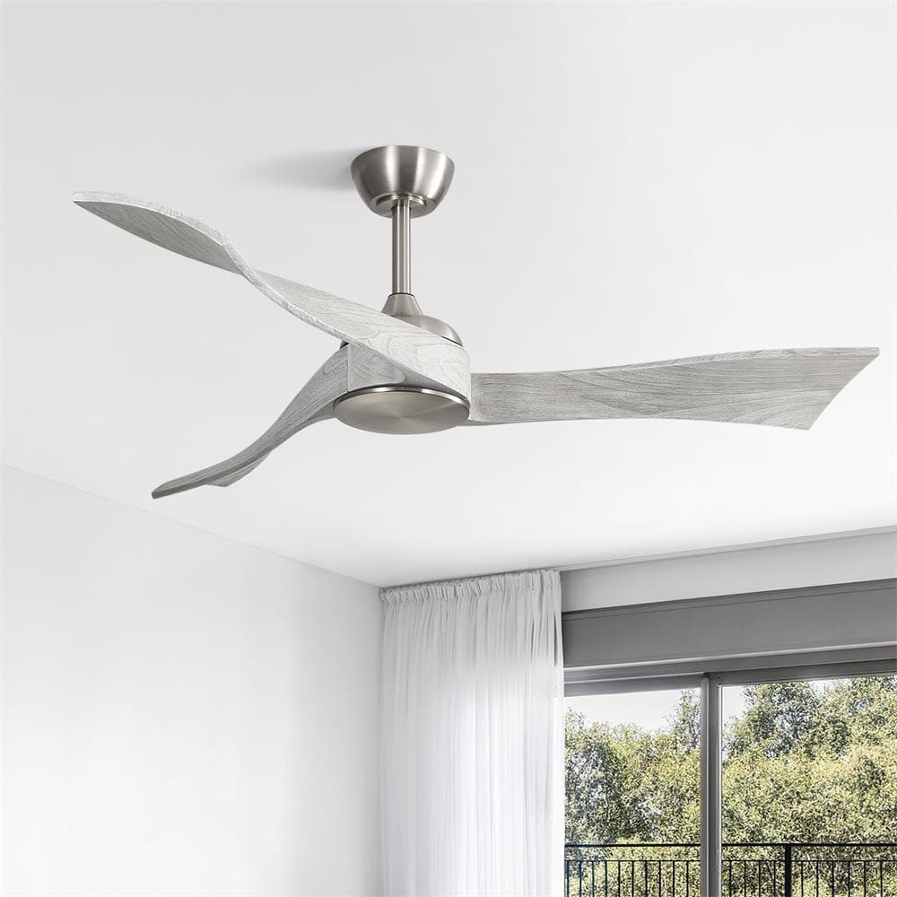 Sofucor LW-52K012-BN-WD-HMW 52 inch Sand Nickel Modern Downrod Indoor Solid Wood Gray 3 Blades Ceiling Fan with Remote Control Support Six Speed Ajustable