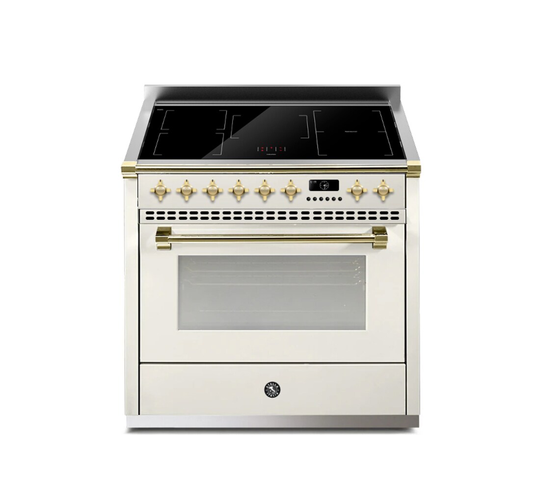 Hallman HSRI36BSAW Stella Induction 36-in Glass Top 5 burners 3.2-cu ft Air Fry Convection Oven Freestanding Electric Range with WipeClean Coating ( Antique White )