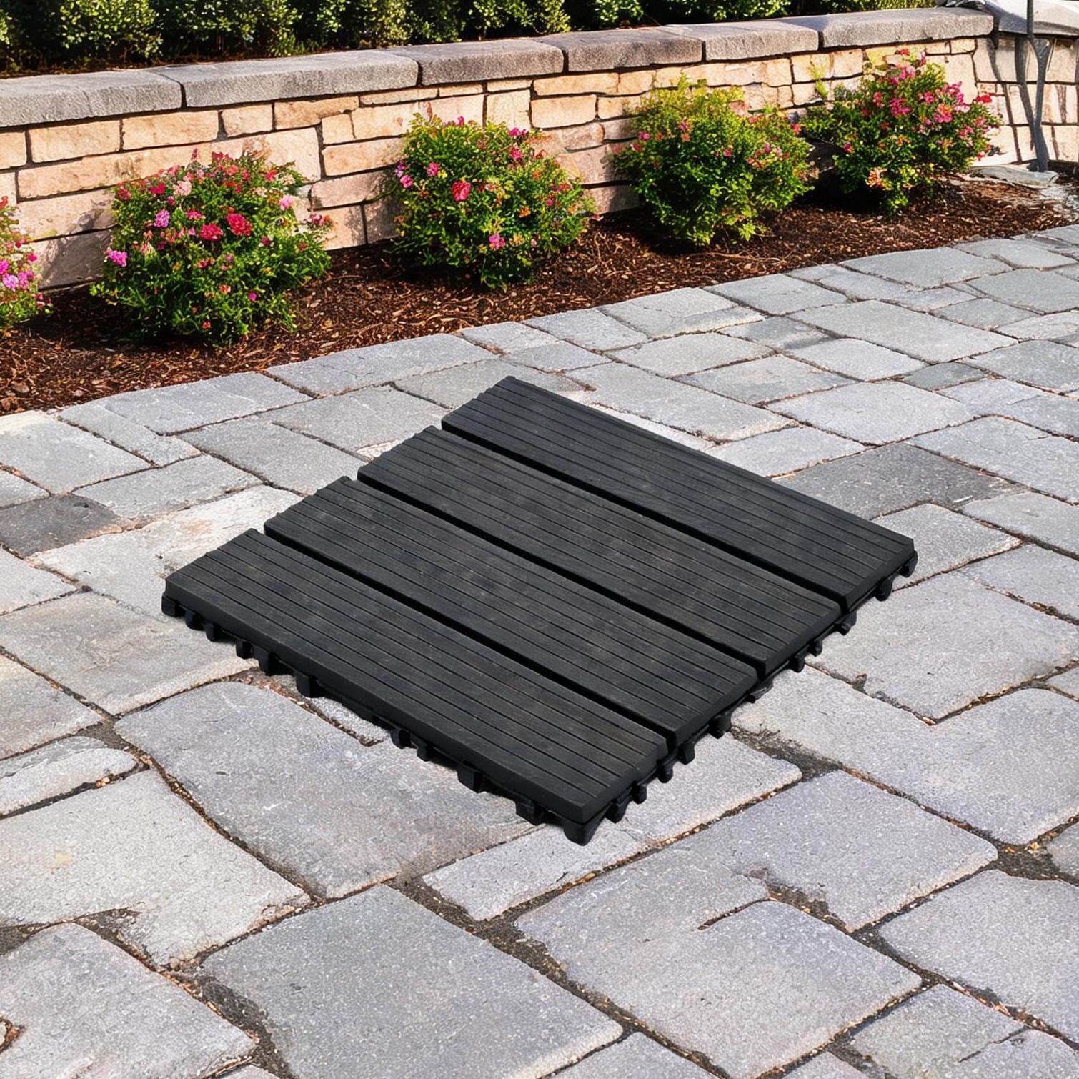 Naturefalls Interlocking Deck Tiles in Dark Gray 12 x 12 PP Squares for Indoor Outdoor Flooring