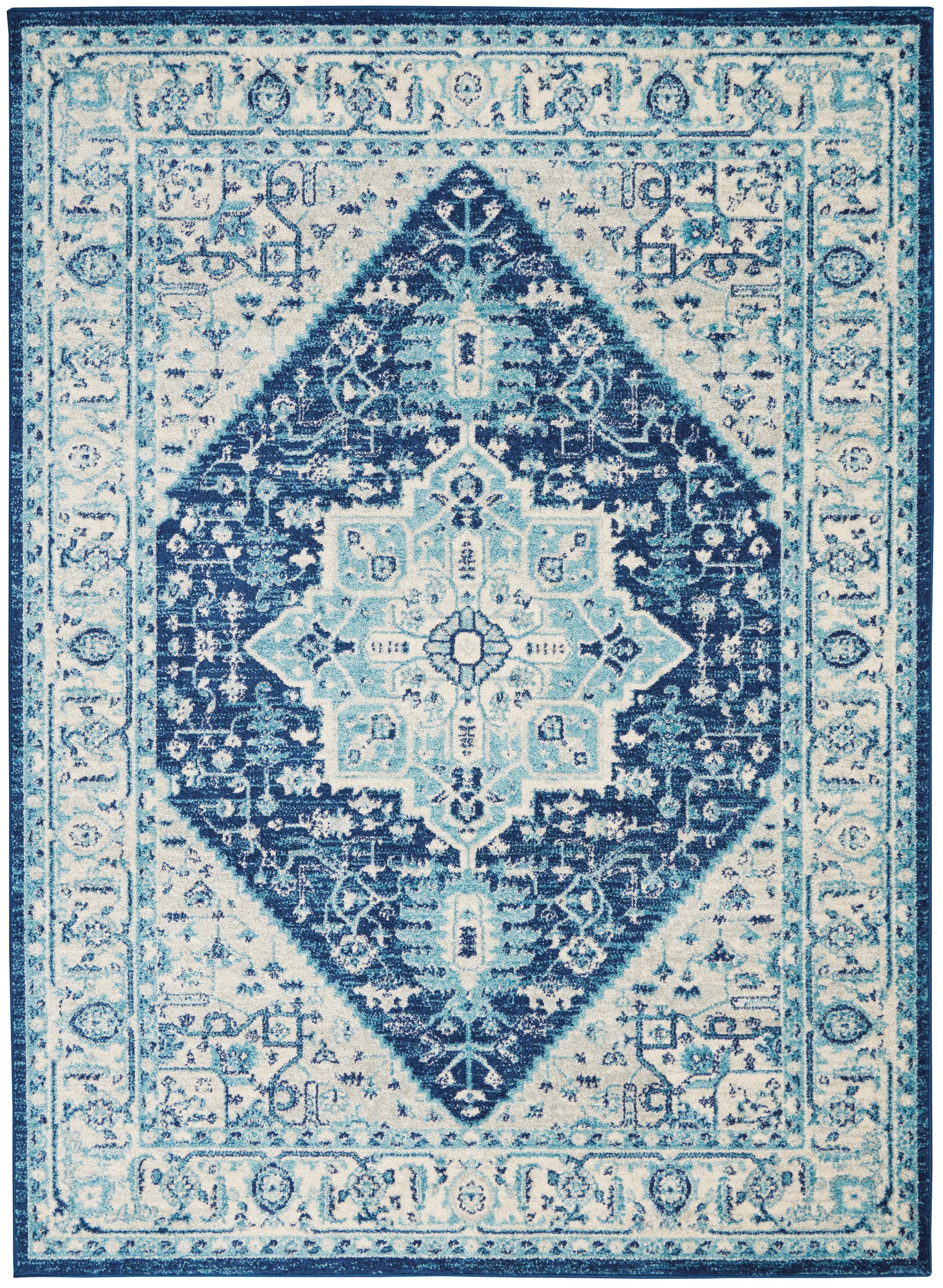 Ivory/Navy 4' x 6' Synthetic Easy Care Rectangular Rug