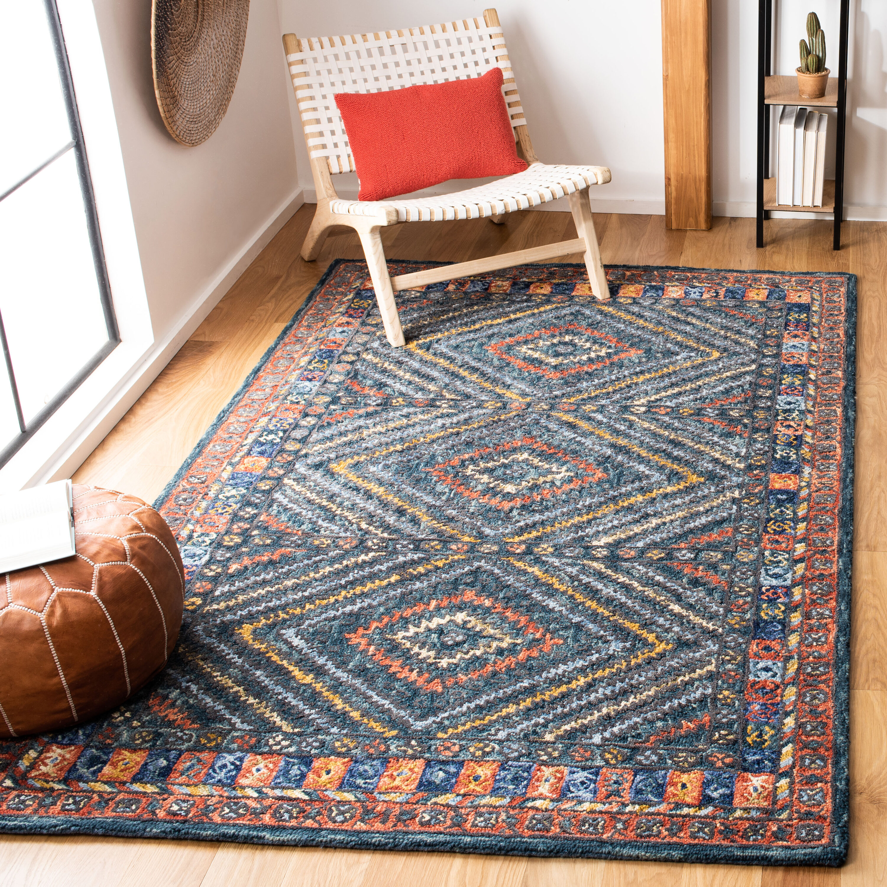 Aspen 6 x 9 (ft) Tufted Wool Rust/Green Rectangular Indoor Geometric Mid-Century Modern Professionally Clean Only Area rug