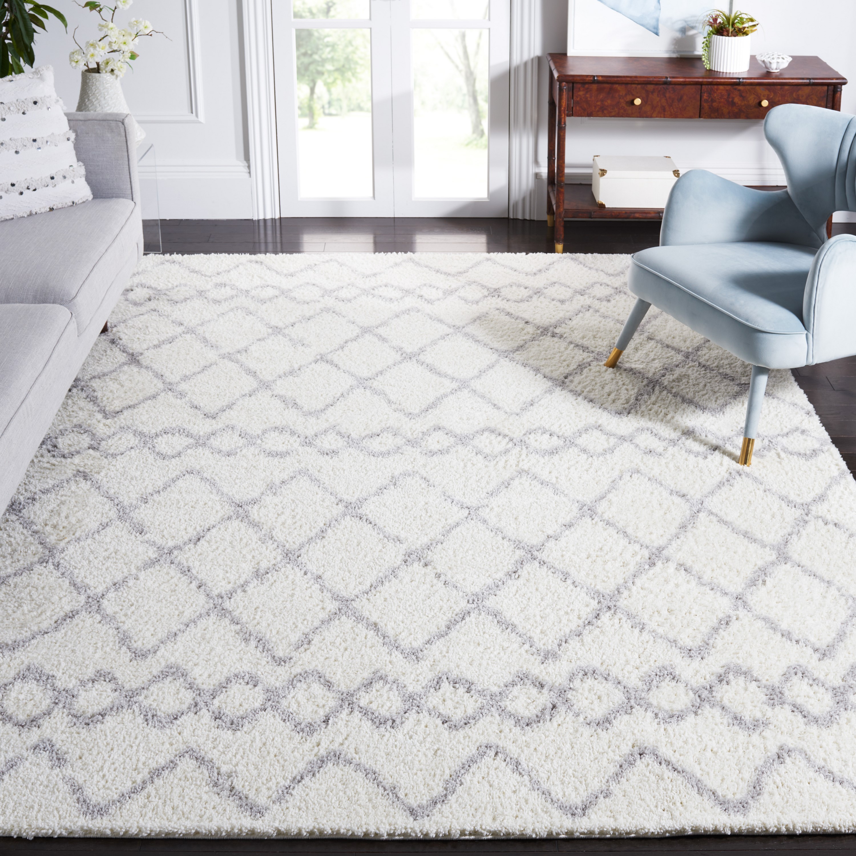 Safavieh BER165F-9 Berber Shag 9 x 12 (ft) Loomed Polypropylene Ivory/Light Gray Rectangular Indoor Tribal Bohemian/Eclectic Area rug