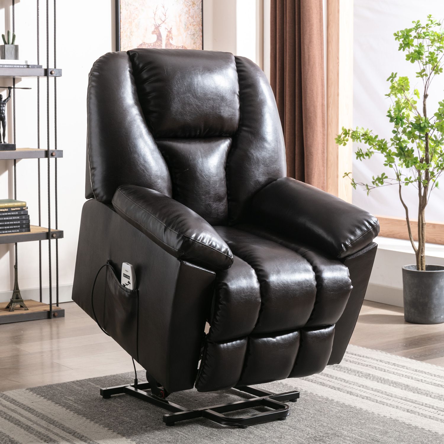 JASMODER SG000263AAA Brown Upholstered Tufted Recliner with Lift Assistance