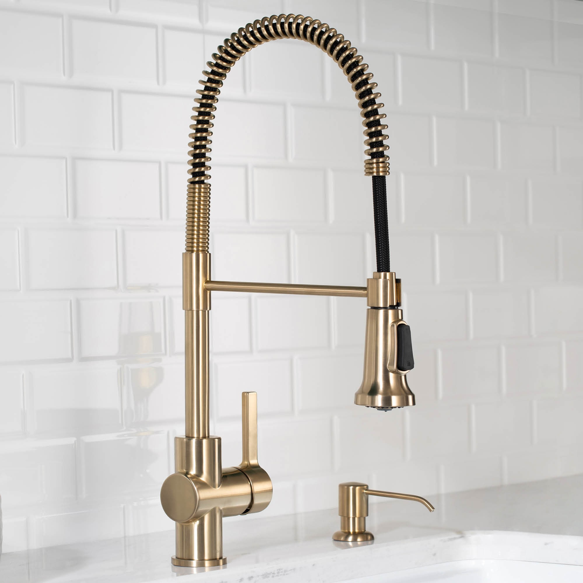 Kraus KPF-1690BG Britt Brushed Gold Single Handle Deck-mount Pull-down Kitchen Faucet with Sprayer ( Deck Plate Included )