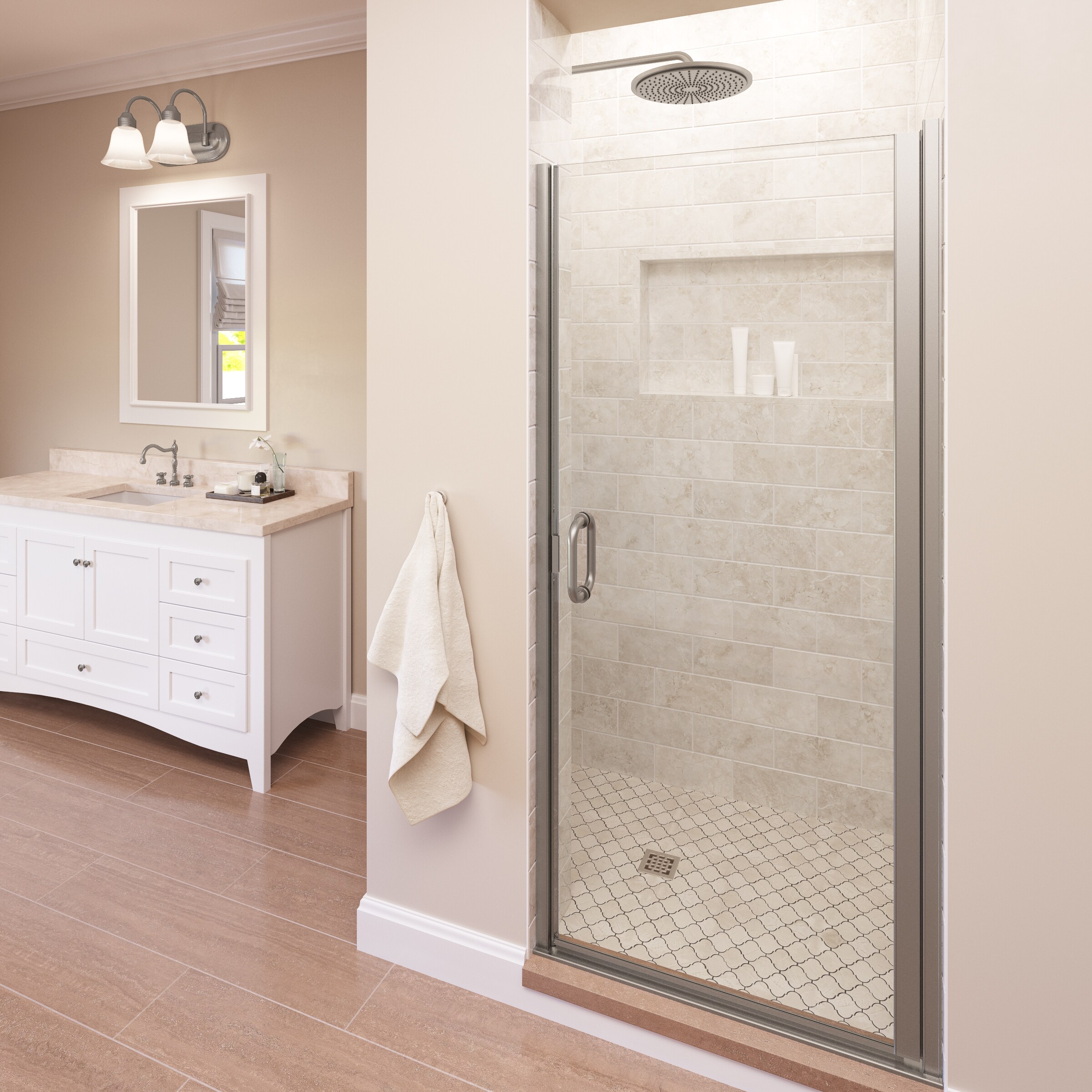 Basco INFN00A3376CLBN Infinity Brushed Nickel 32-in to 33-in W x 76.0-Inches H Semi-frameless Hinged Shower door 1/4-in Thick Clear Glass