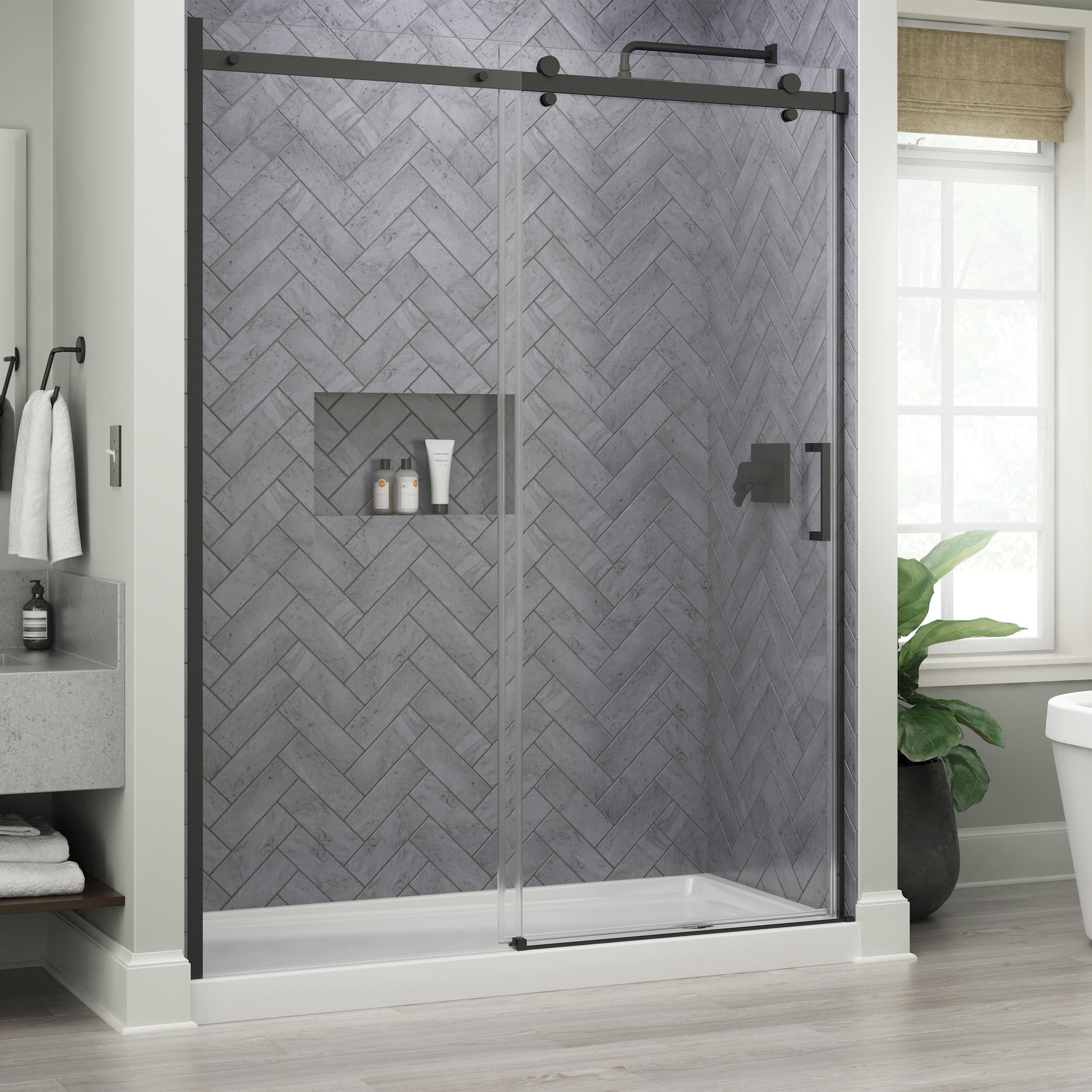 Delta Commix Matte Black 54-in to 60-in x 78-in Frameless Sliding Shower  Door