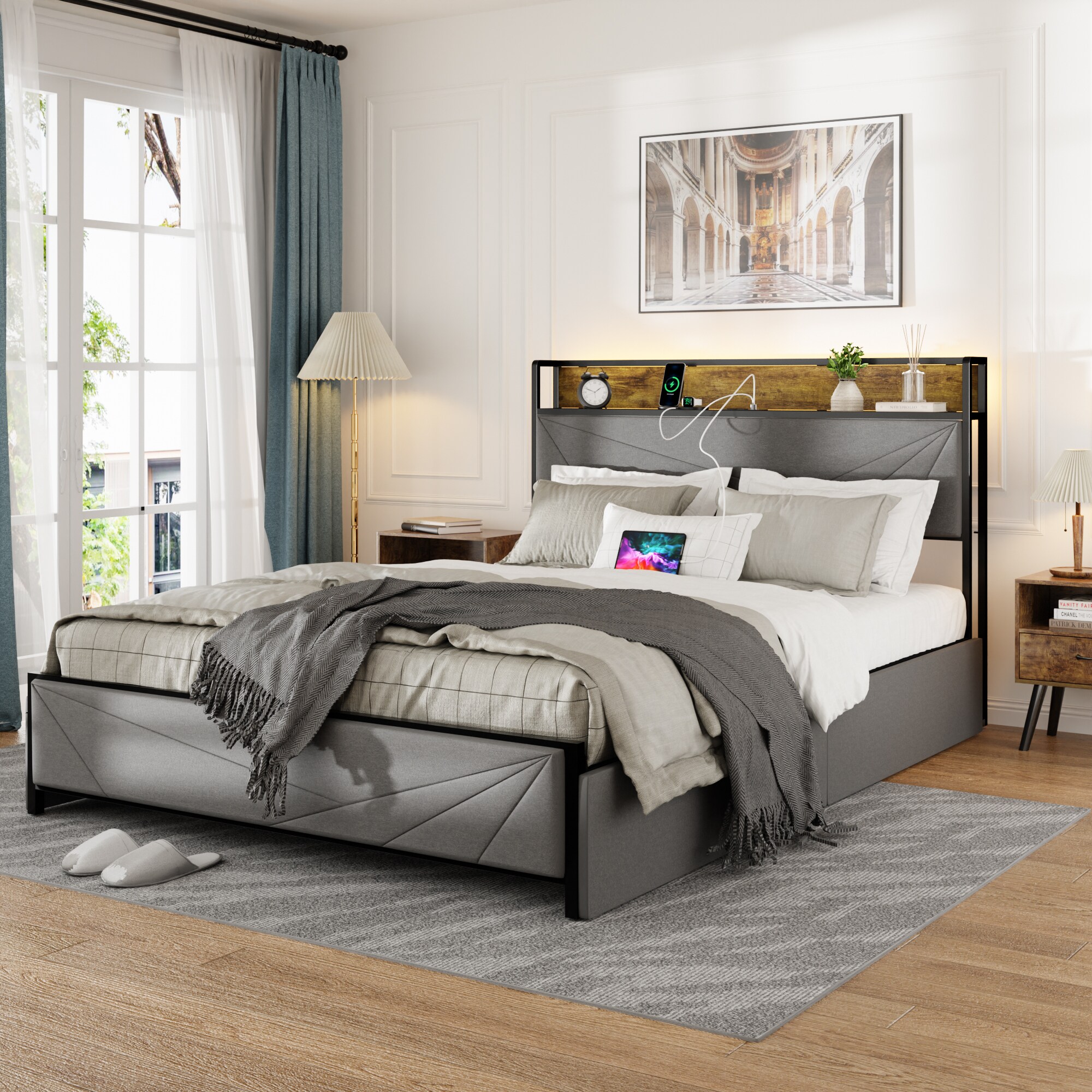 ZAKLOOP WU2156P145163 Gray Full Composite Platform Bed with Storage