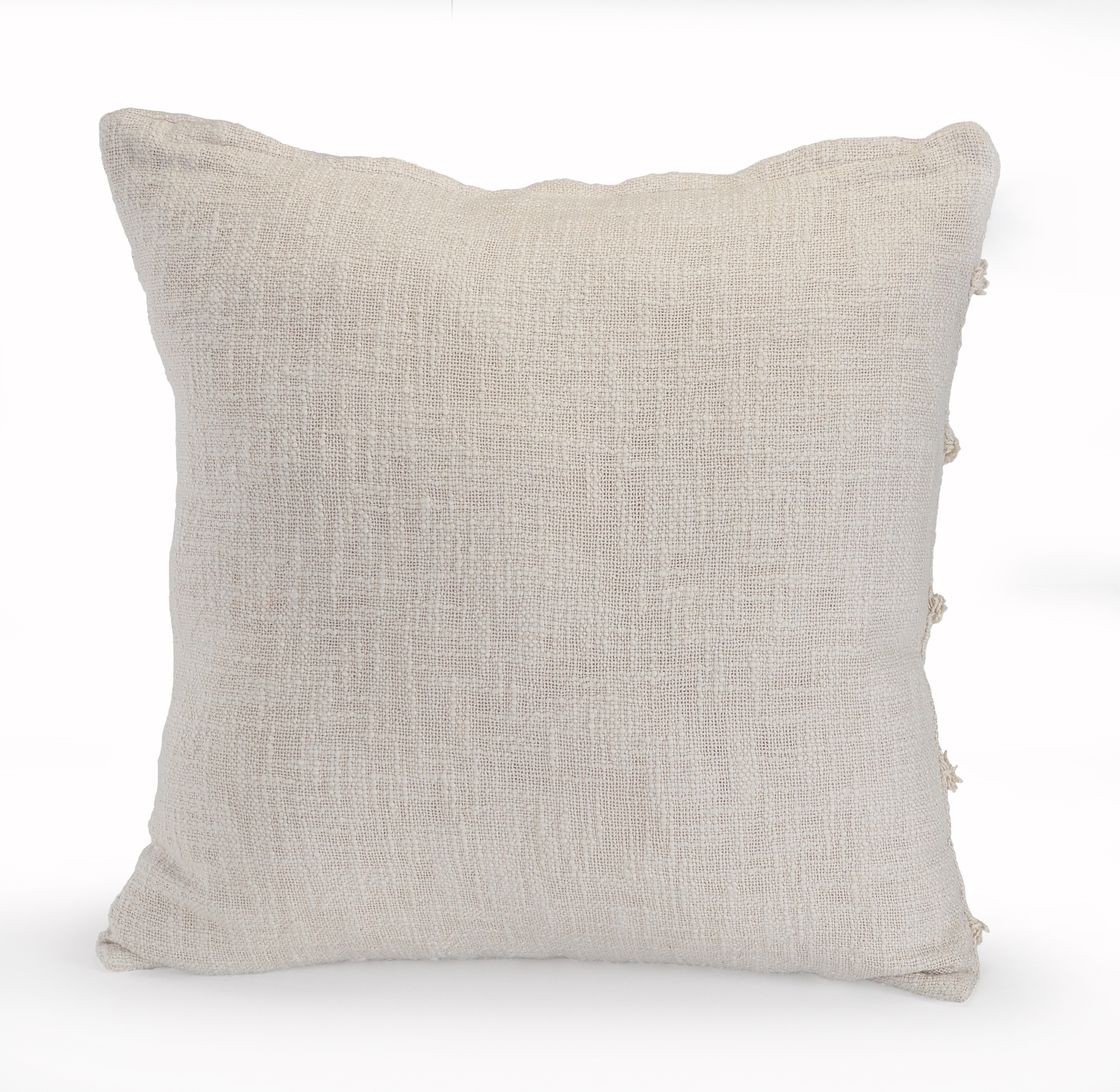 Beige Over-Tufted Fringed 20" Square Throw Pillow