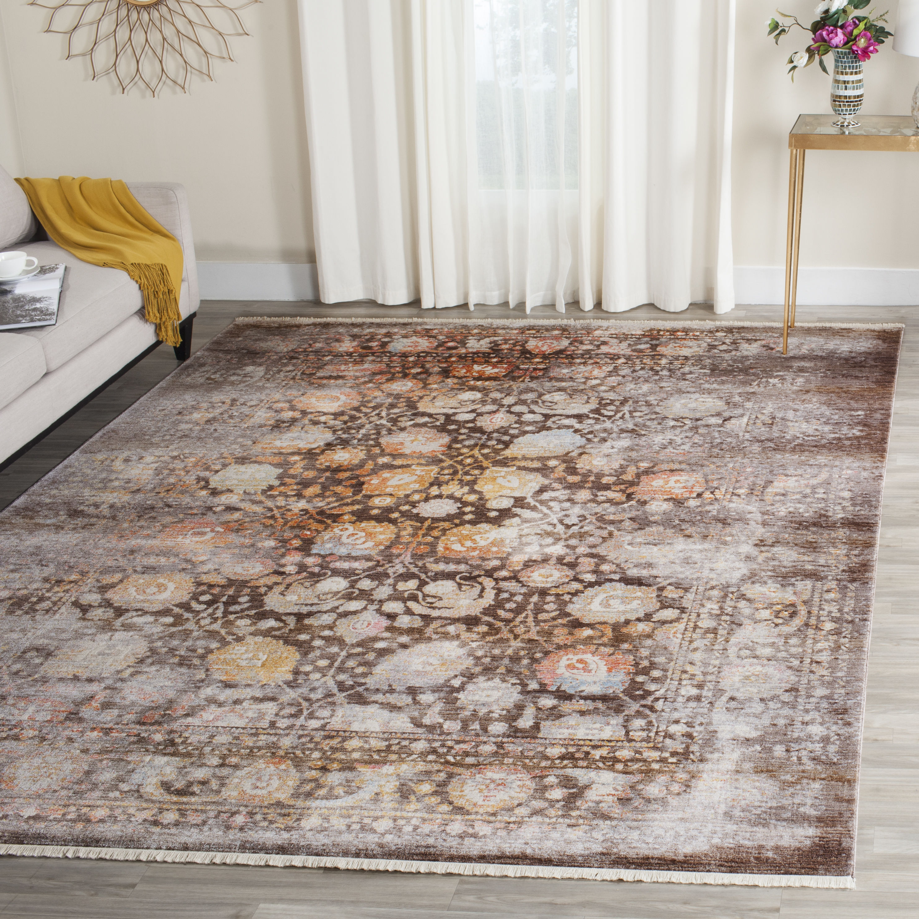Multicolor Floral Motif Synthetic 6' x 9' Area Rug