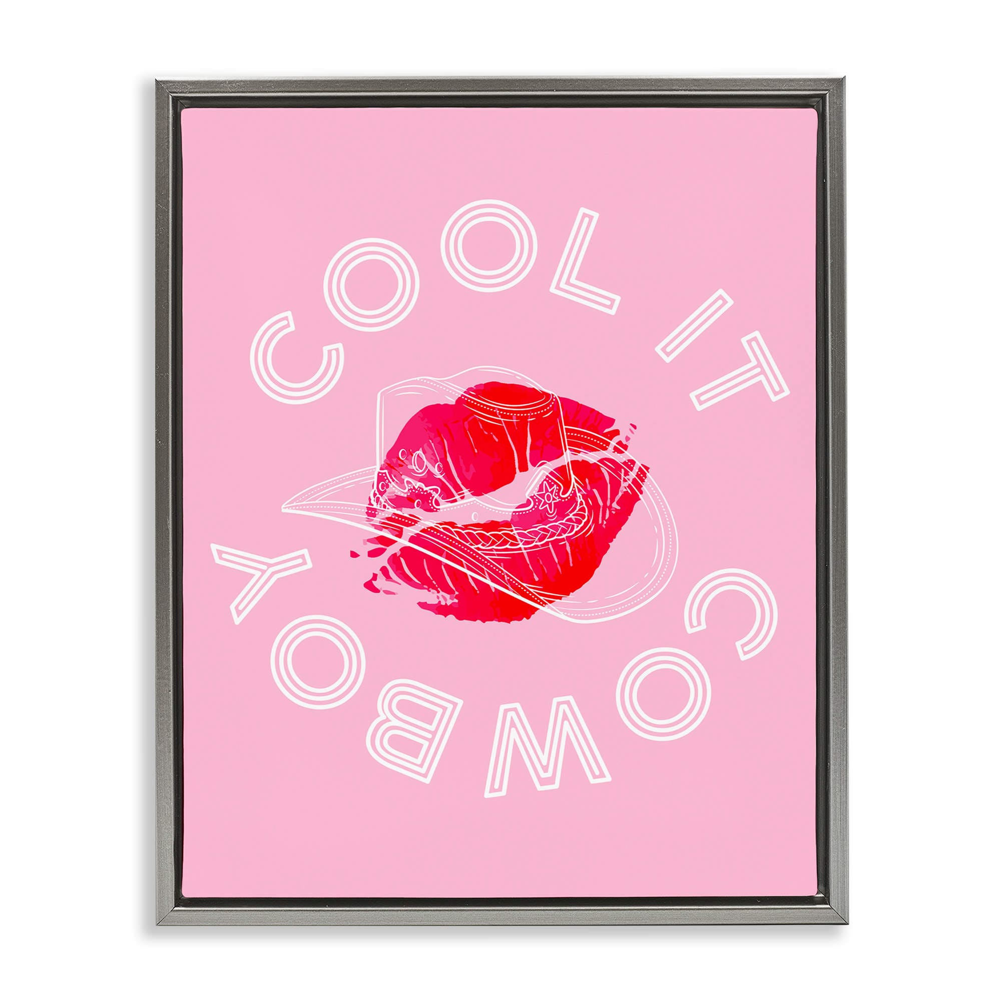 Stupell Industries BT-123-FFL-24X30 Cool It Cowboy with Kiss Gray Framed Floater Canvas Wall Art By Lil' Rue 25 x 31