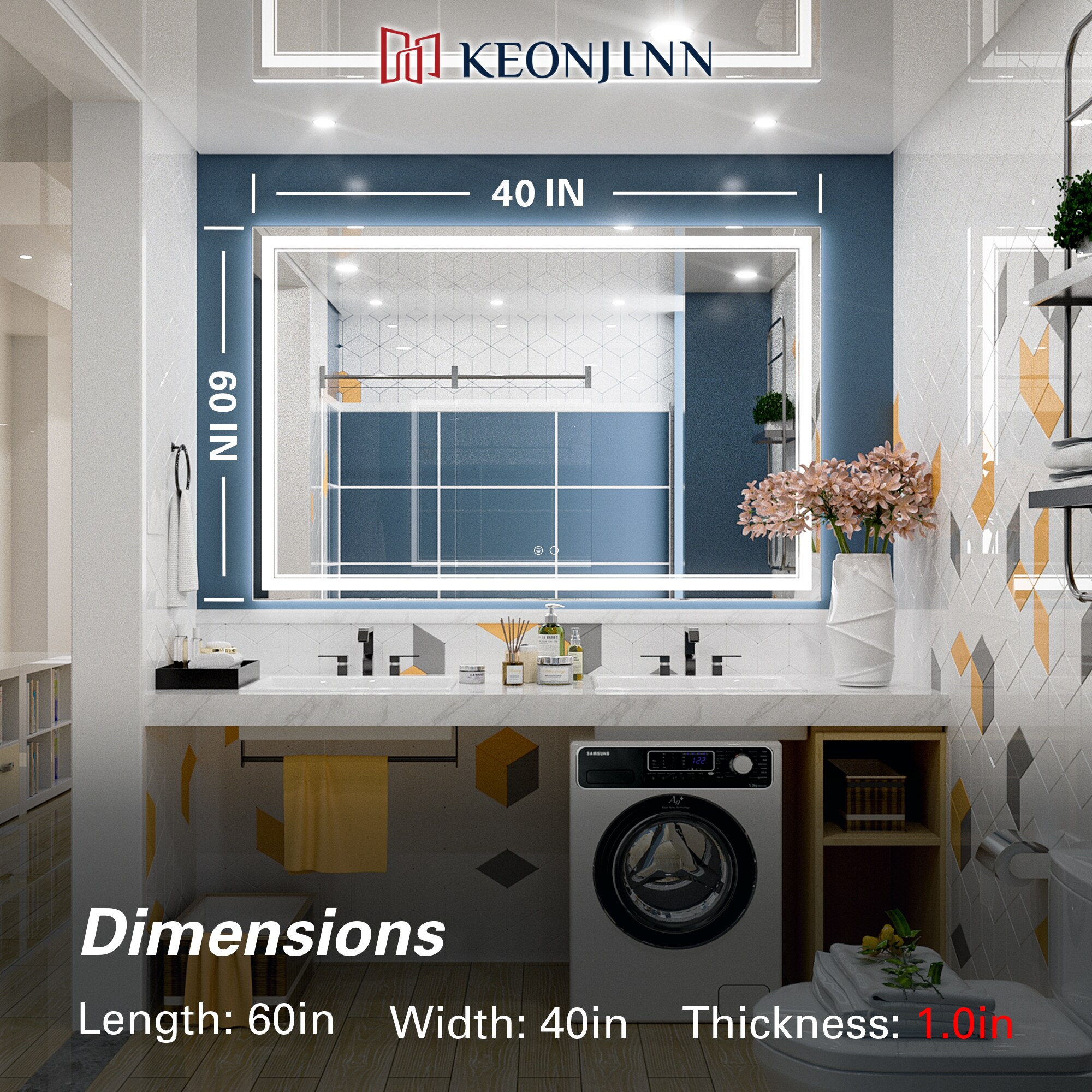 Keonjinn LW-JZ-ZGSSW-152101 Framed-Bath-Mirrors - View #2