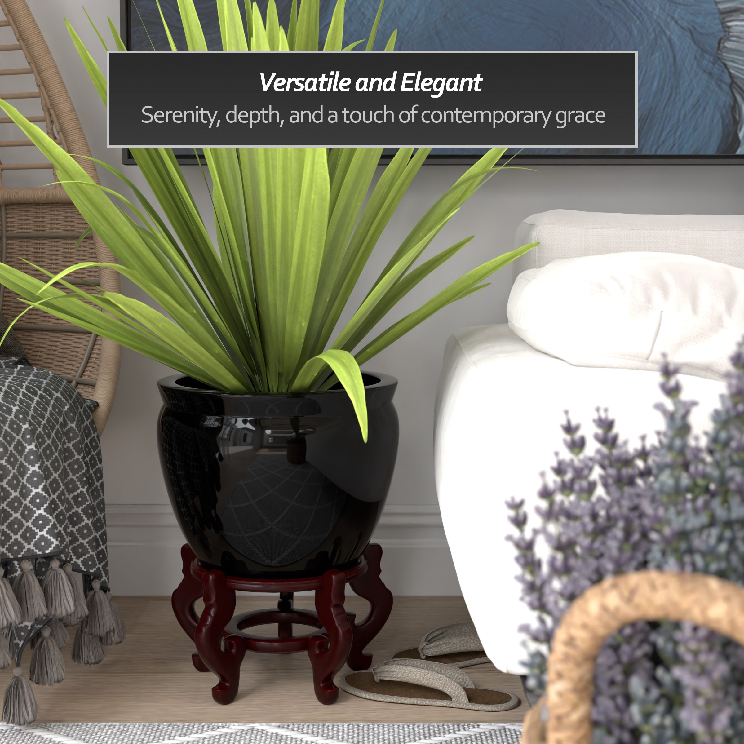 Oriental Furniture Round 14-in W x 14-in L Black Porcelain Indoor