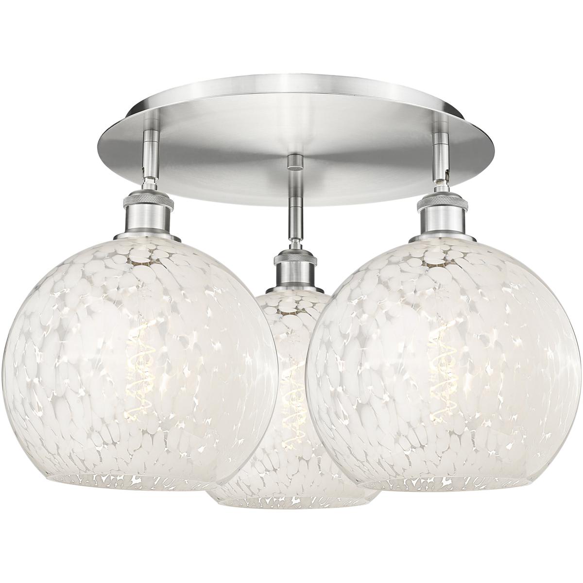 Innovations Lighting  516-3C-SN-G1216-10WM Ballston White Mouchette Flush Mount Satin Nickel