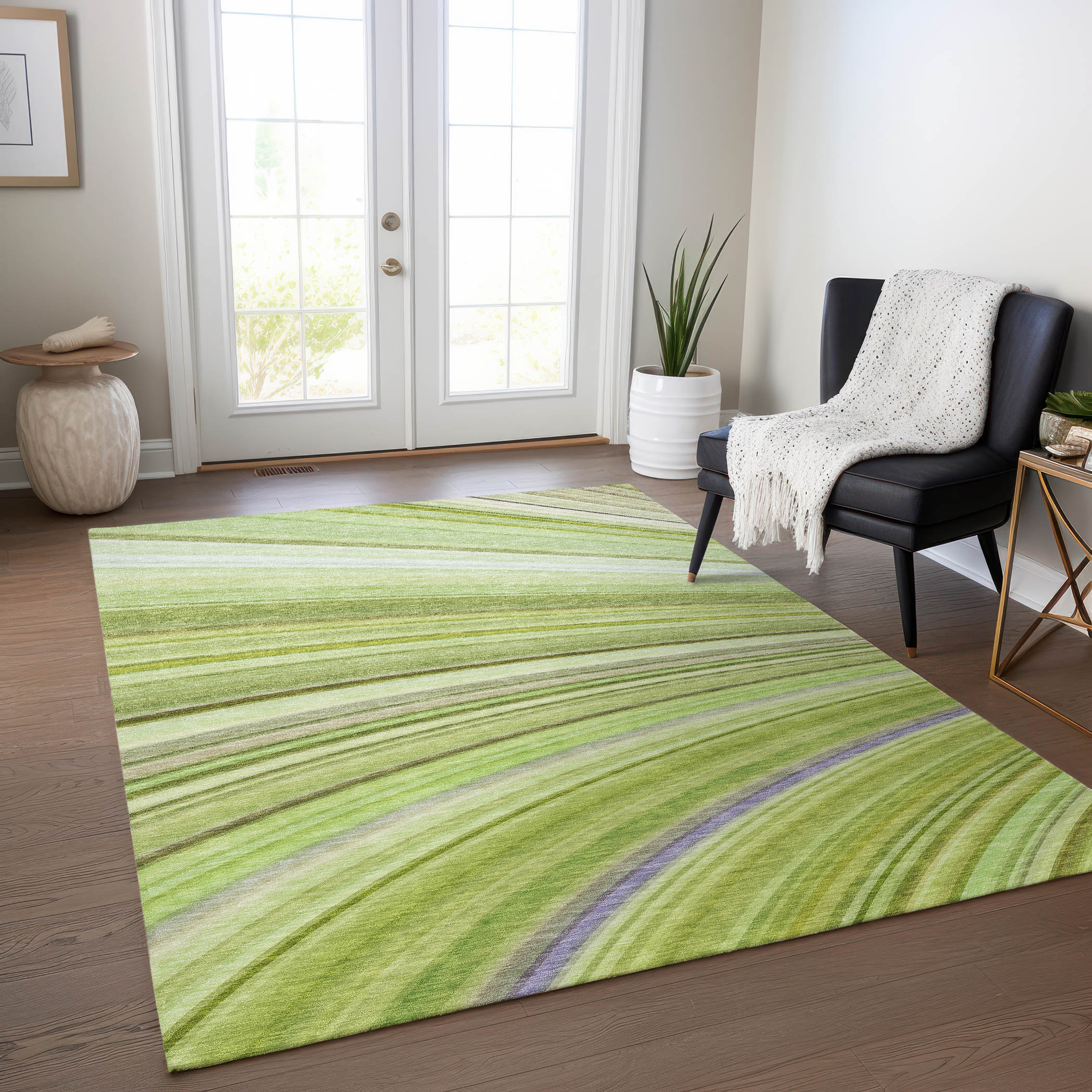 Addison Rugs ACN585AL5X8 Chantille ACN585AL 5 x 7 (ft) Polyester Aloe Rectangular Indoor/Outdoor Ikat Machine washable Area rug