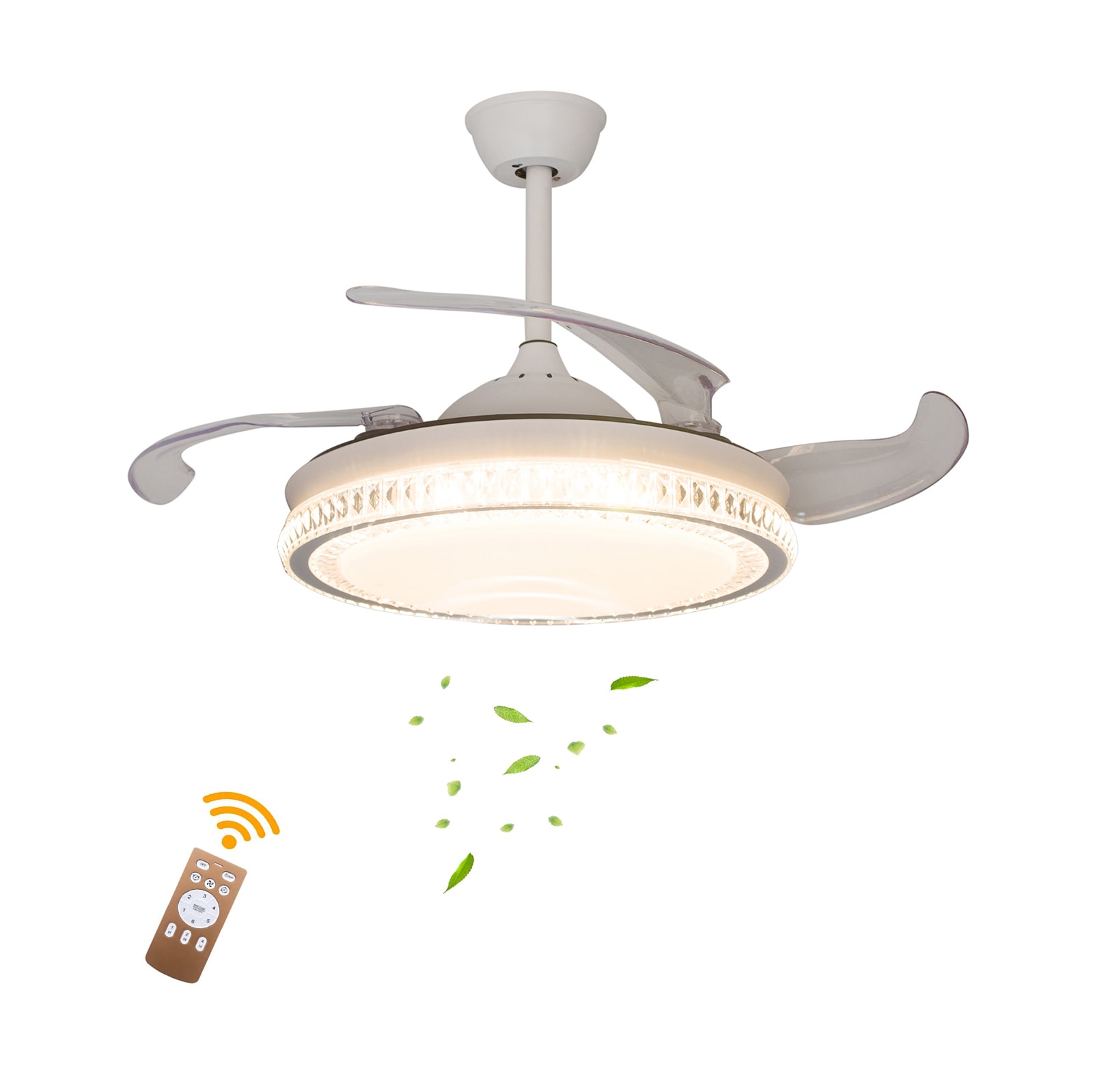 Oukaning JZUCODN599HCX 42-in Color-Changing Integrated LED 6-Speed DC Reversible Timming with ABS Blades Fandelier Ceiling Fan With Light and Remote ( 4 -Blade )