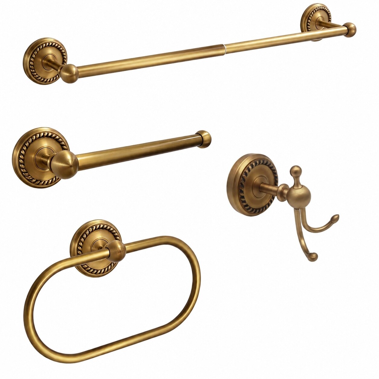 Aoibox  4 Piece Antique Brass Adjustable Towel Bar Oval Ring Toilet Paper Holder Robe Hook Set in Brushed Gold