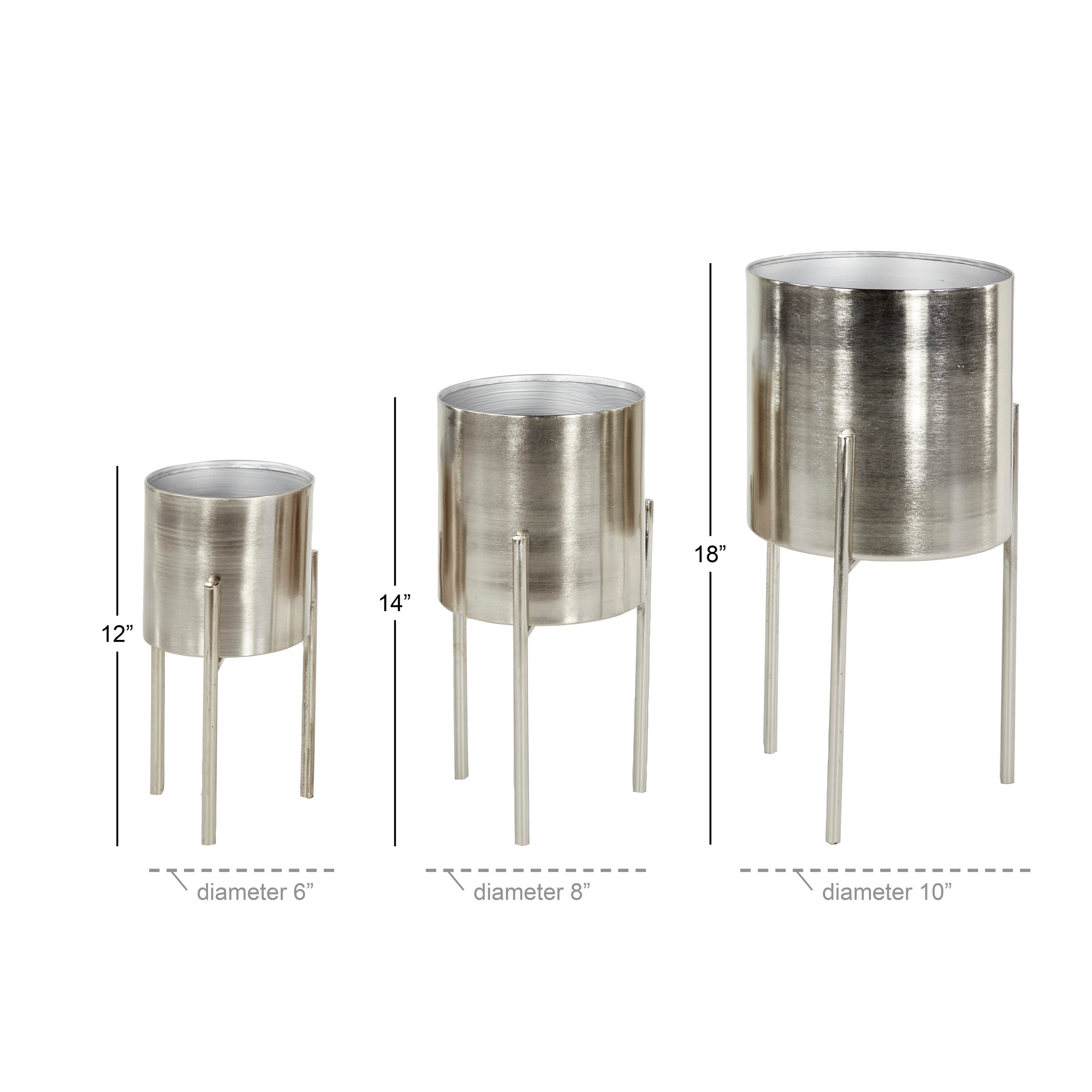 Elevated Trio Metallic Silver Iron Planters, Set of 3