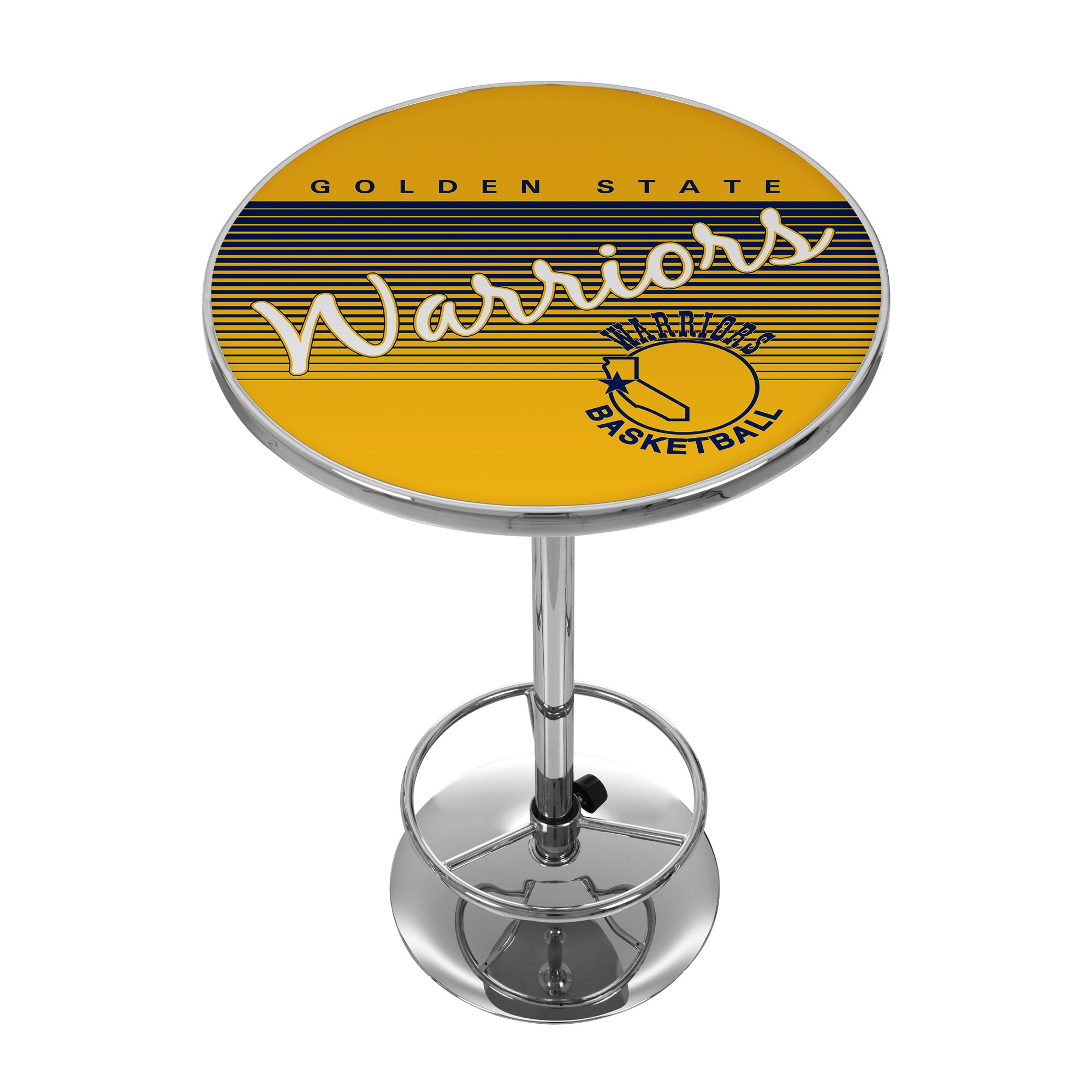 Trademark Gameroom NBA2000HC-GSW Golden State Warriors Pub Tables Chrome Round Traditional Bar Table, Composite with Metal Pedestal Base 27.375-in L x 42-in H
