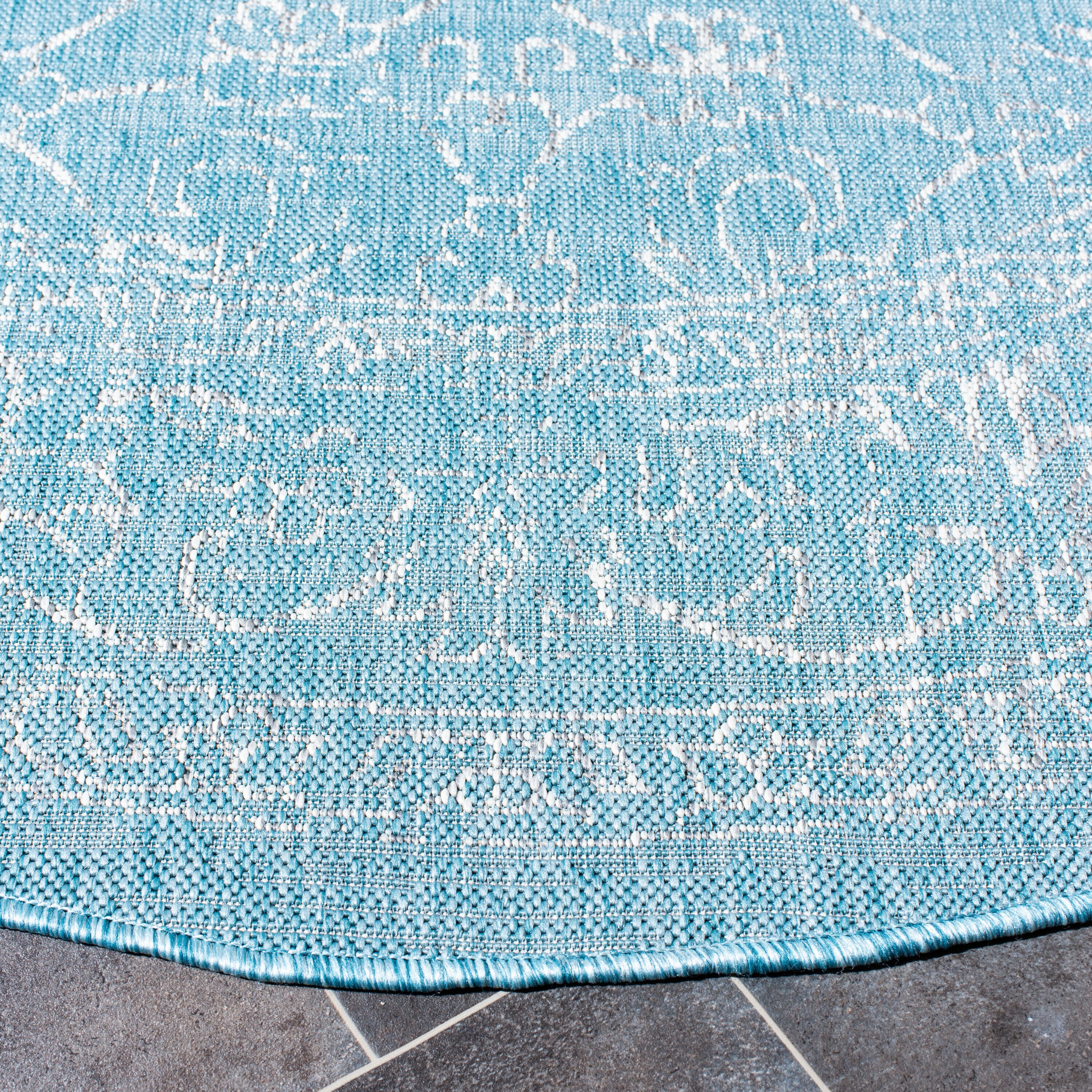 Safavieh Outdoor CY8680-37121 Courtyard Aqua / Grey Rug - 5' 3 x 7' 7