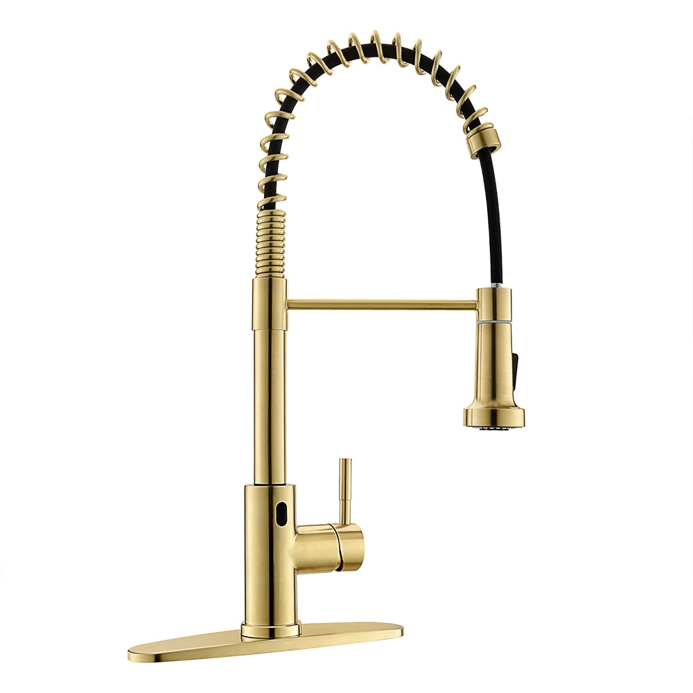 Brushed Gold Single Handle Pull-down Kitchen Faucet with Sprayer (Deck Plate Included) | - Fapully FA-B-1008NG-D-IS