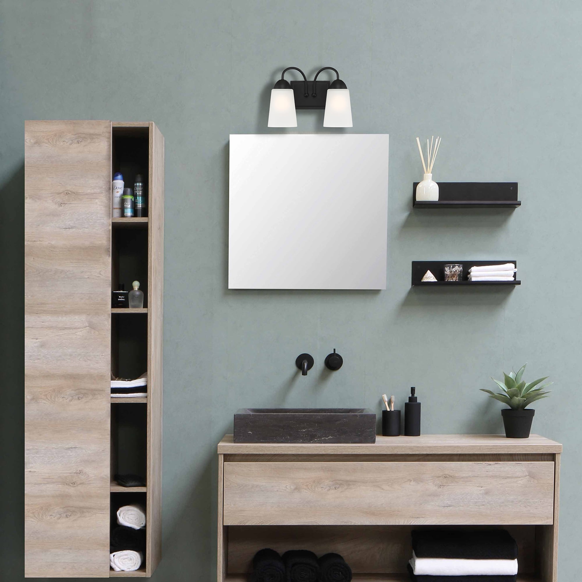 Malone Matte Black Transitional 2-Light Vanity Wall Sconce