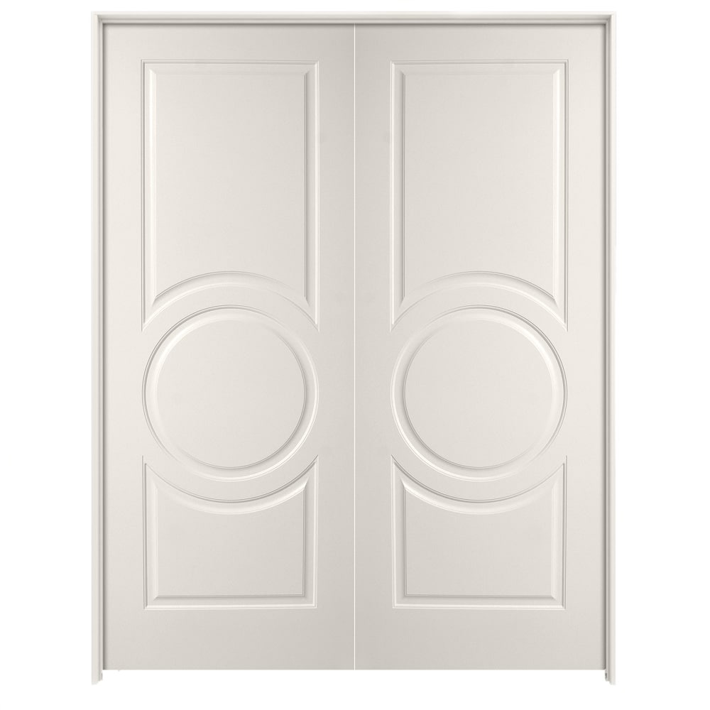 American Building Supply LO965368 72-in x 80-in Primed Solid core 3-panel square Reversible/Universal Smooth Primed MDF Flat Jamb Double Prehung Interior Door