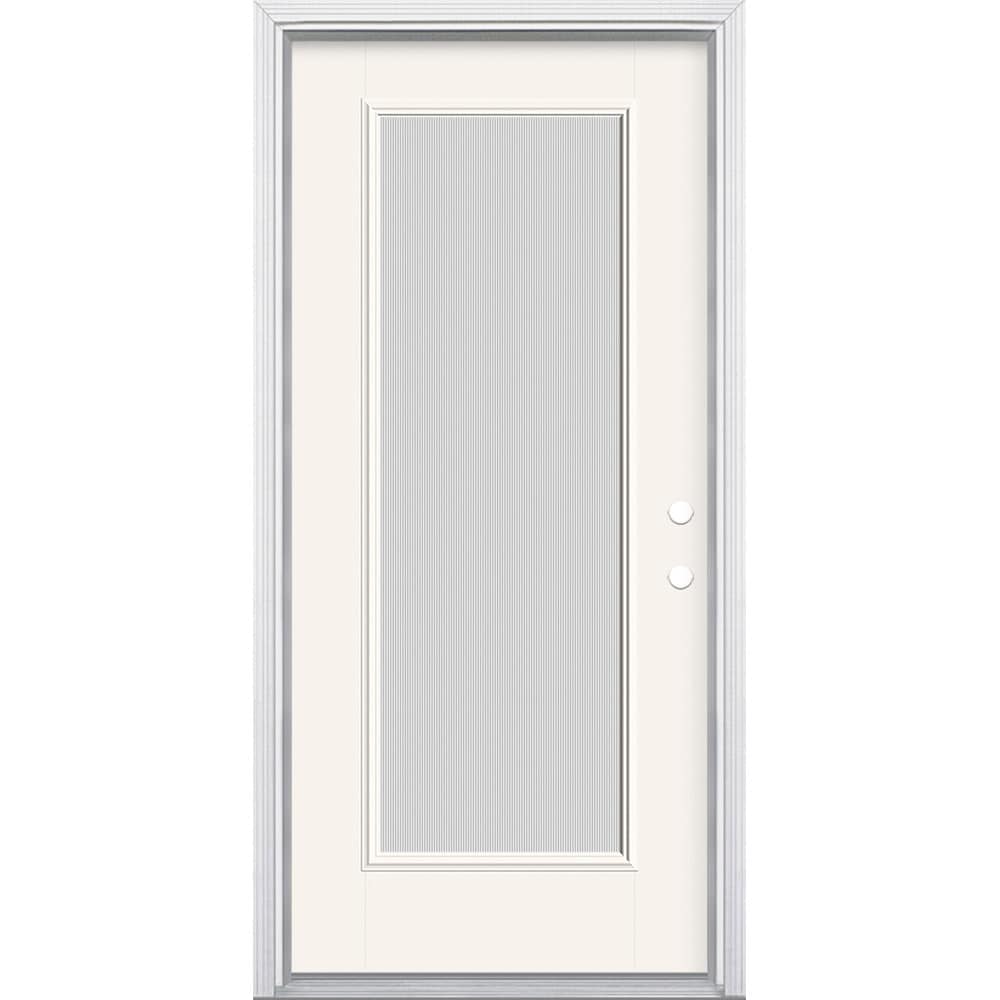 Masonite 629717 36-in x 80-in x 4-9/16-in Fiberglass Full lite Left-hand inswing Arctic White Painted Prehung Front Door with Brickmould Insulating core