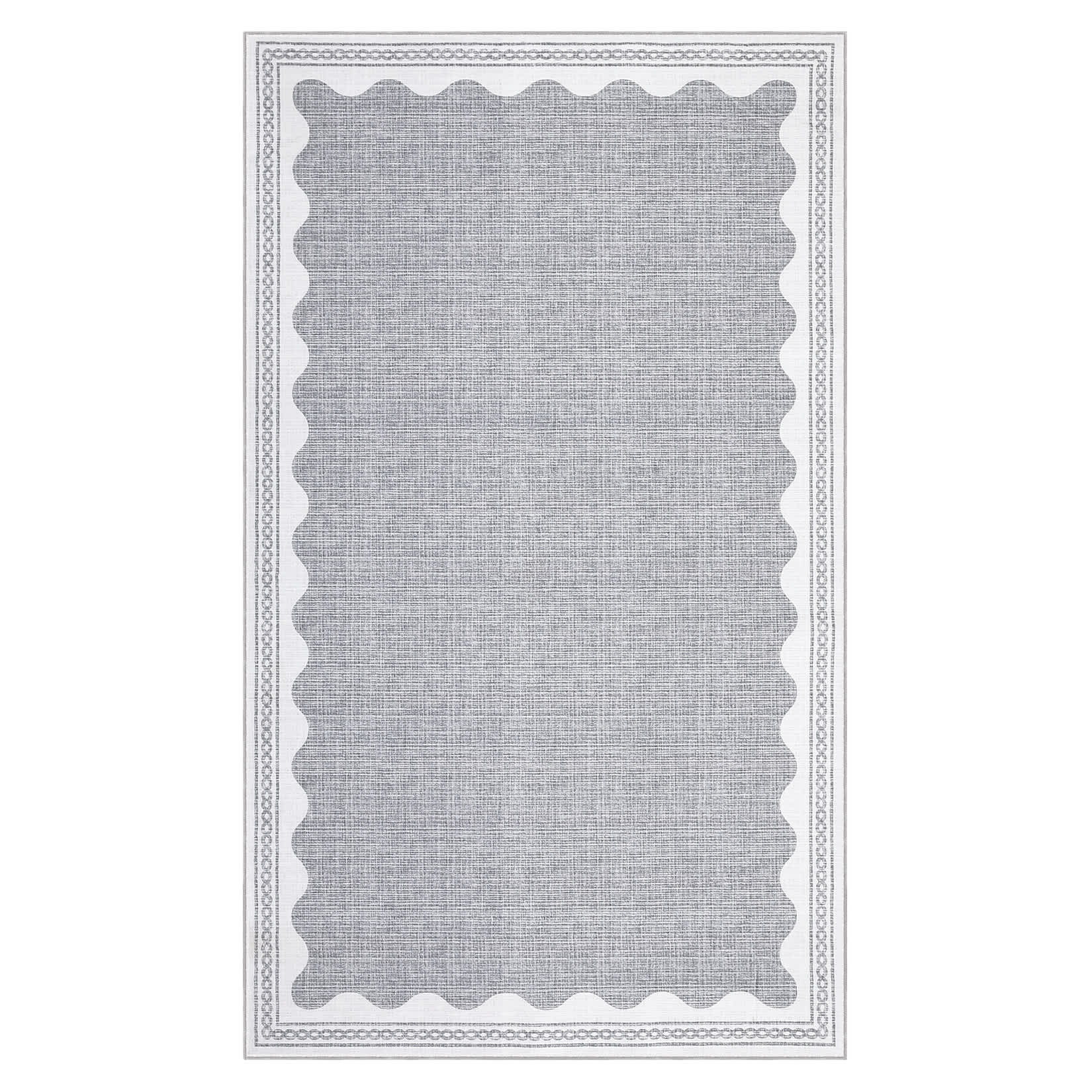 Qeetex SUNNY-PHO-33GFG9GD 4 x 6 ft Polyester Grey Rectangular Indoor Bedroom Living Room Scalloped Modern Machine Washable Area Rug