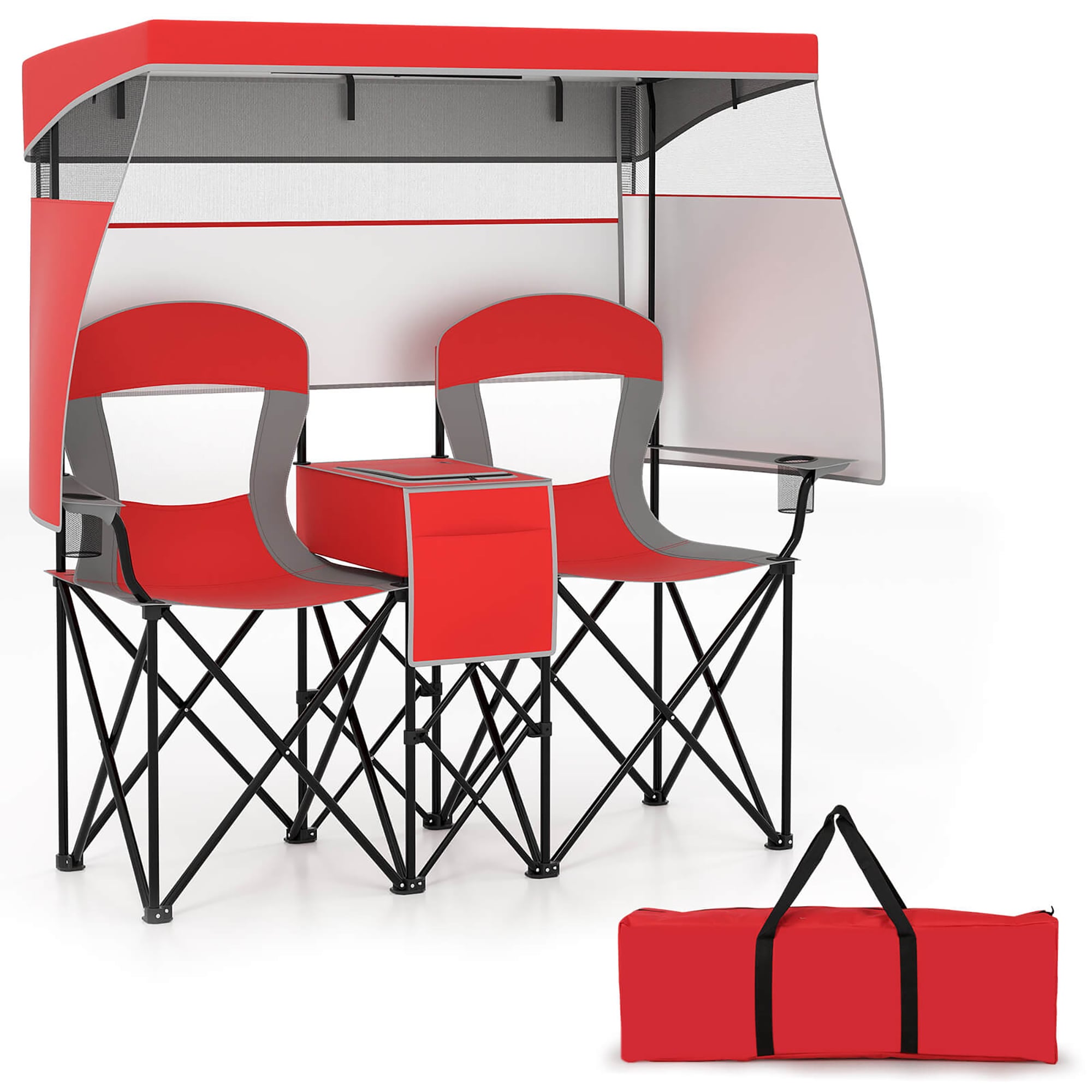 Costway - Red Metal Frame Polyester Seat Outdoor Standard Folding Chair 330-lb Weight Cap