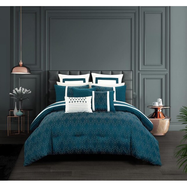 12 Piece Teal Blue King Comforter Set, Teal Duvet Sets King Size
