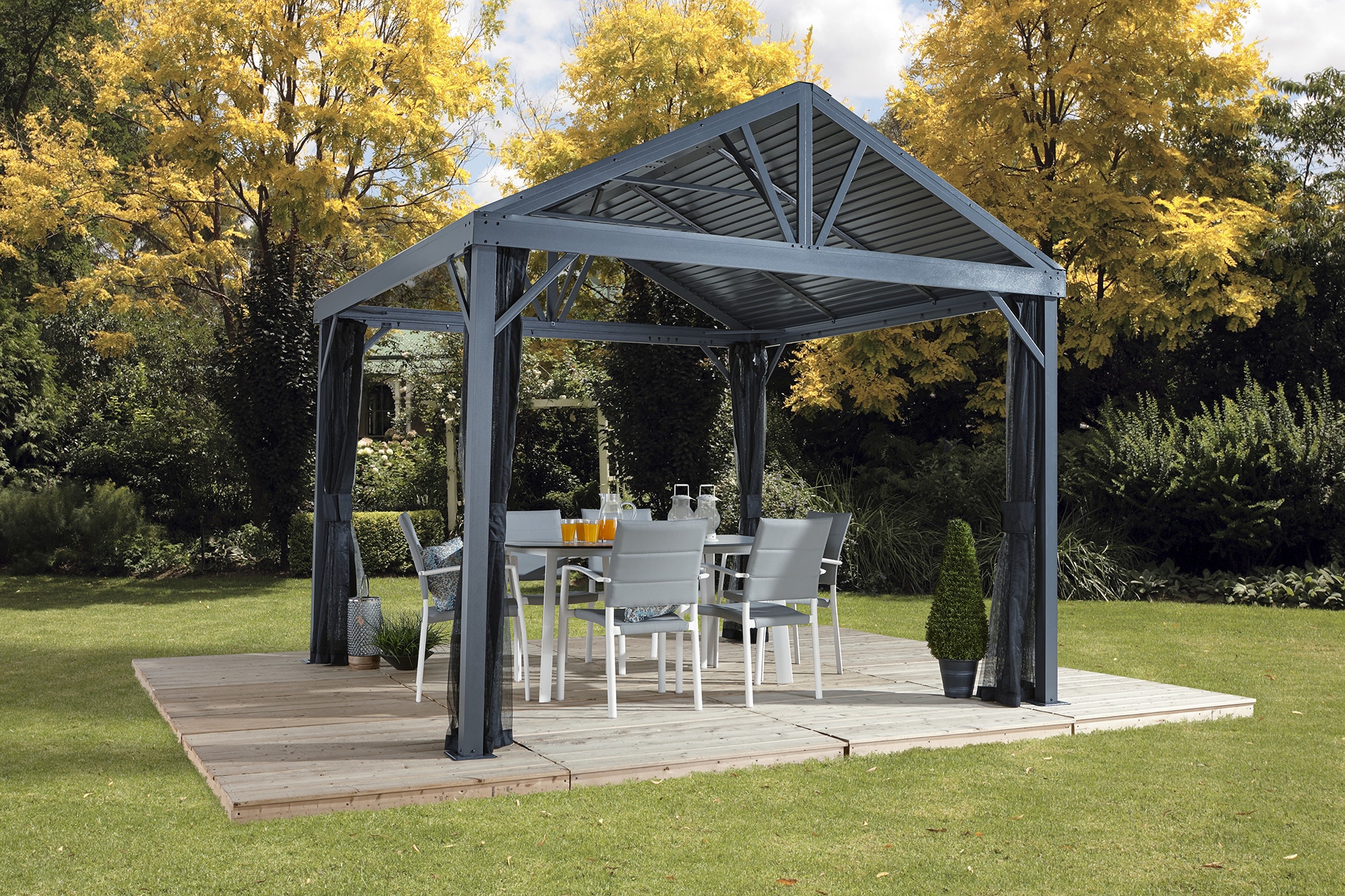 Sojag 10-ft x 10-ft Sanibel Light Grey Metal Square Screened Gazebo with  Steel Roof in the Gazebos department at