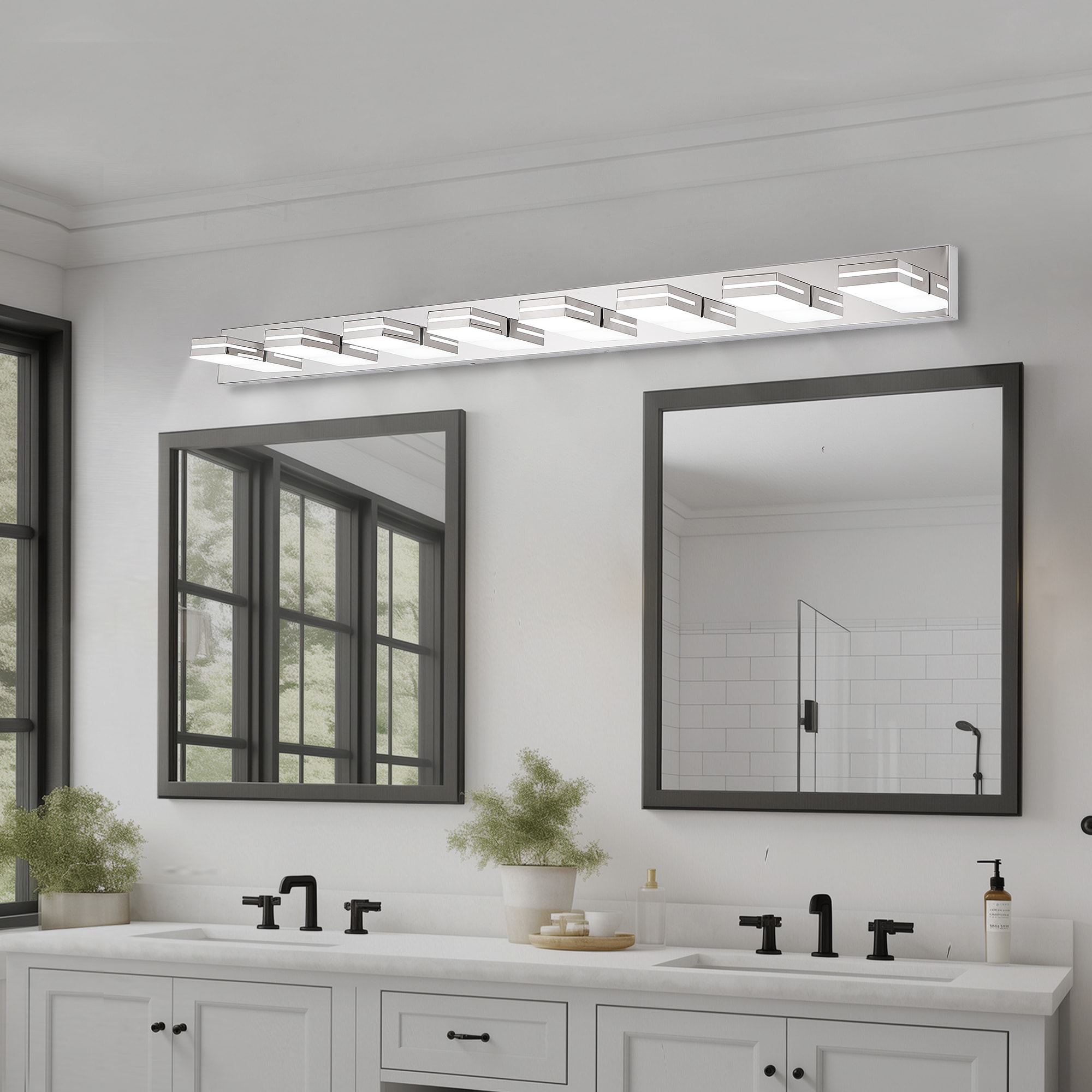 LOBREG  8-Light Chrome Modern Bathroom Light Sleek LED Vanity Light Wall Sconce