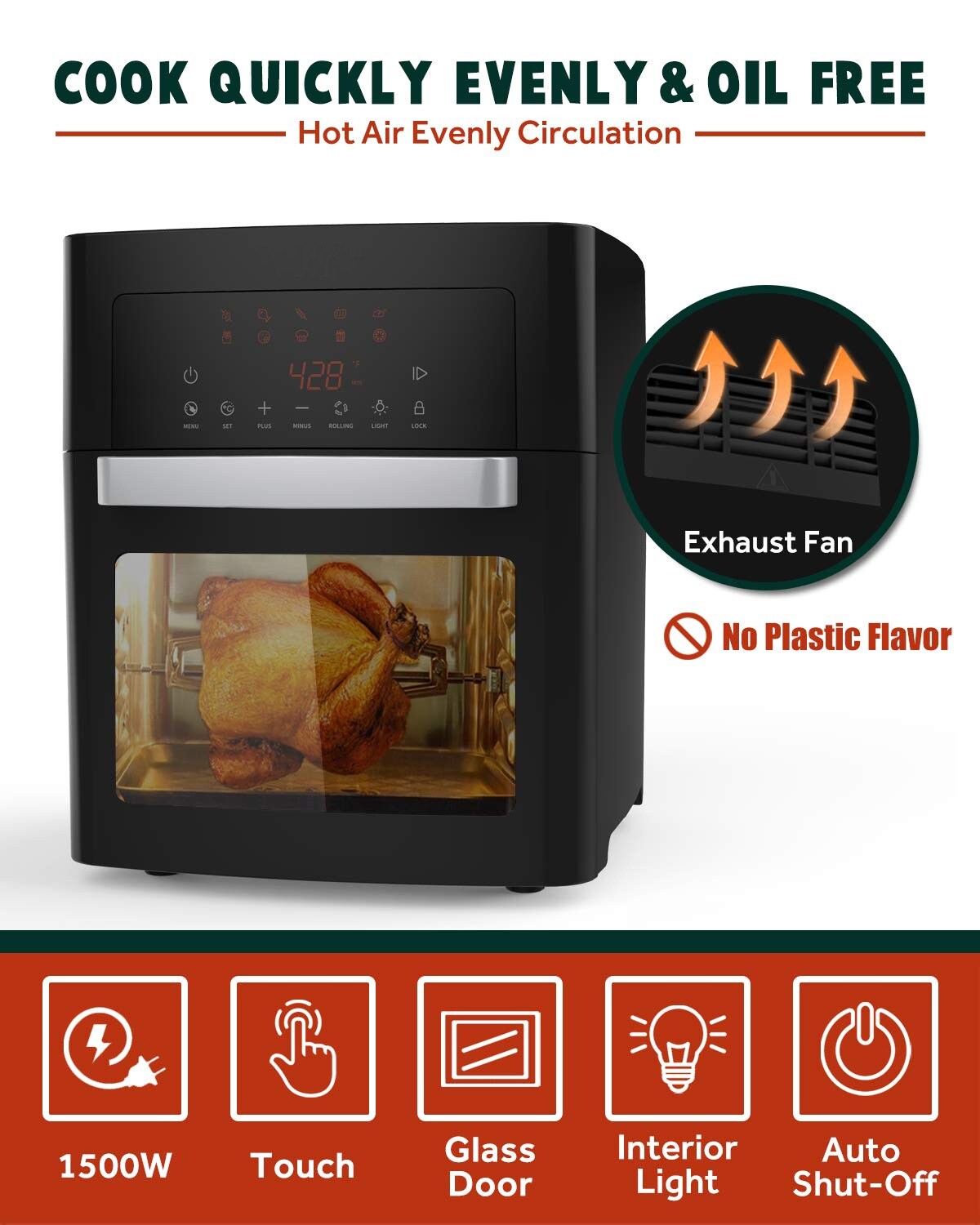 Big Boss 16-Quart Black Air Fryer in the Air Fryers department at