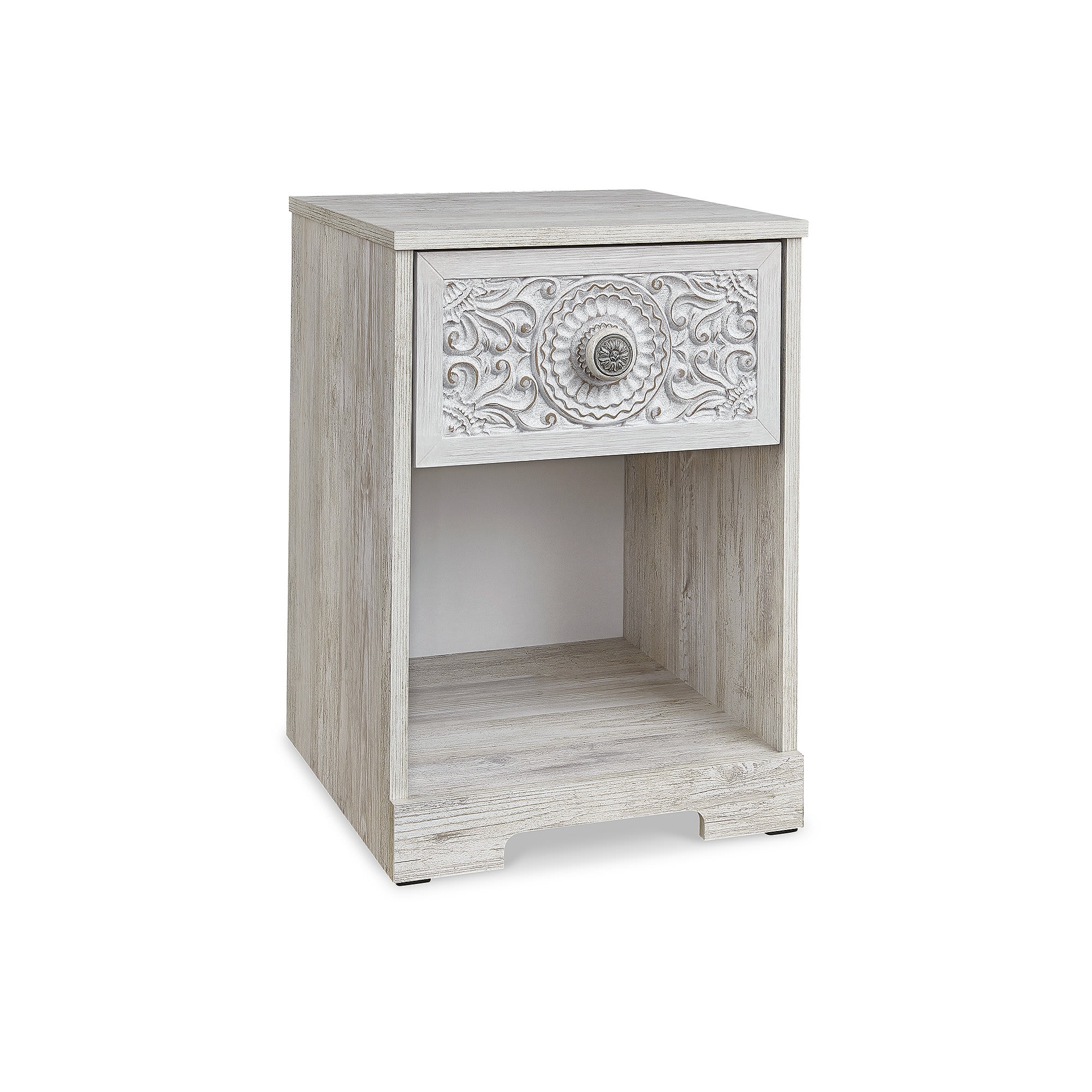 Signature Design by Ashley EB1811-191 Paxberry Whitewash Coastal Nightstand with Open Cubby and 1 Drawer