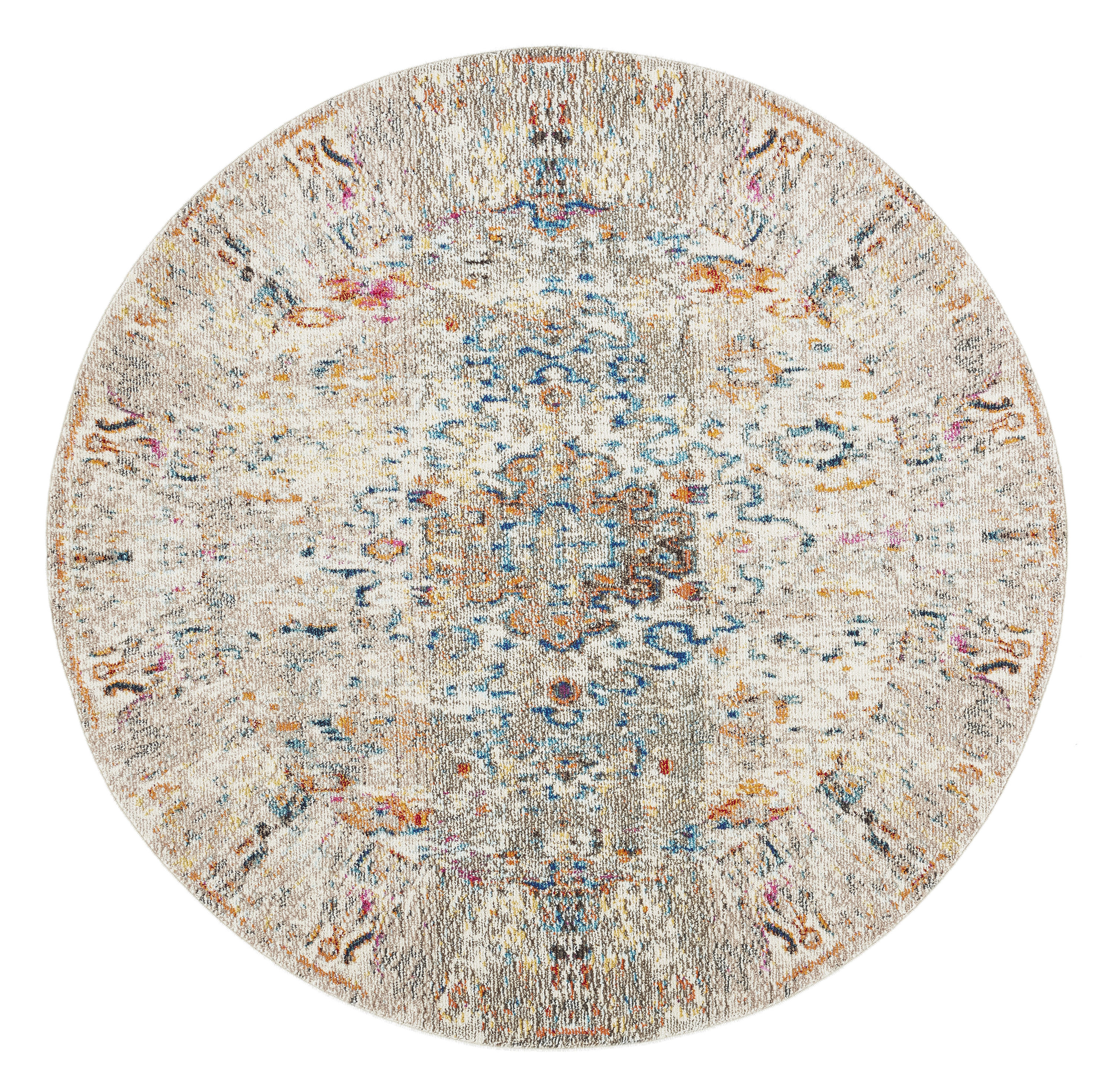 Safavieh MAD474F-7R Madison 7 x 7 (ft) Loomed Polypropylene Gray/Gold Round Indoor Distressed/Overdyed Vintage Area rug