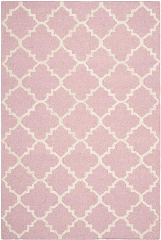Safavieh DHU554P-4 Dhurries Malina 4 x 6 (ft) Wool Pink/Ivory Rectangular Indoor Trellis Coastal Area rug
