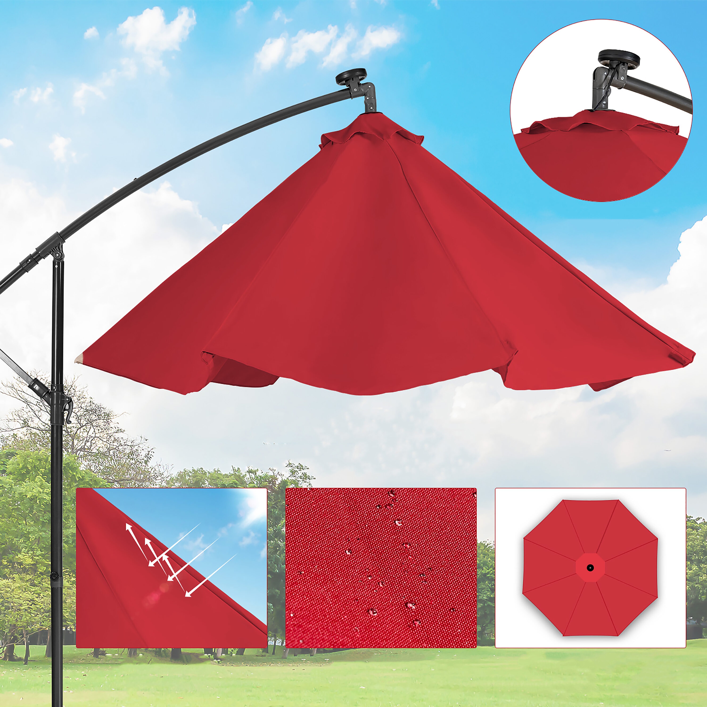 Wine Red 10ft Steel Cantilever Patio Umbrella with LED Lights