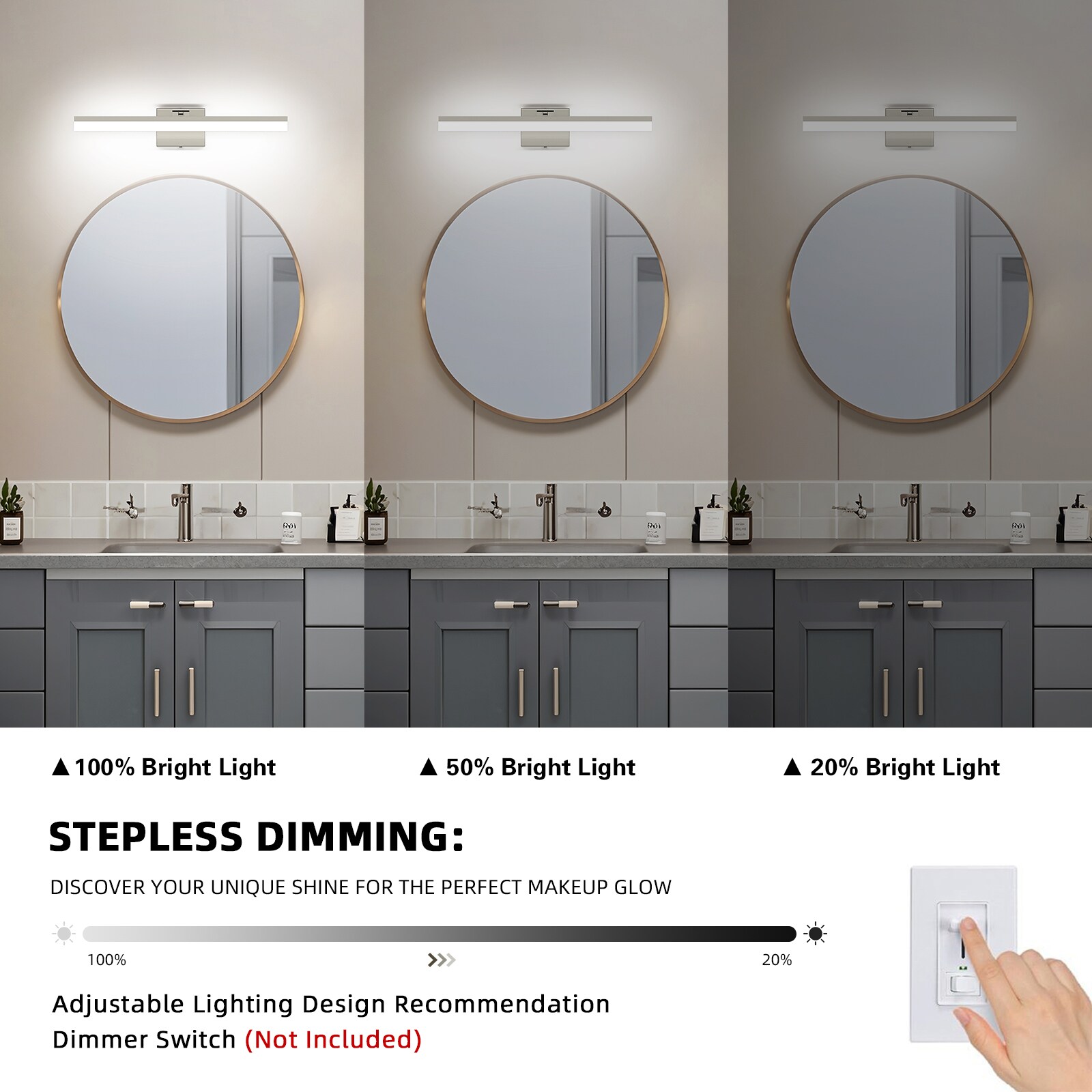 DAYAUM 23.62 in. Brushed Nickel Modern Bathroom Vanity Light with 5500K ...