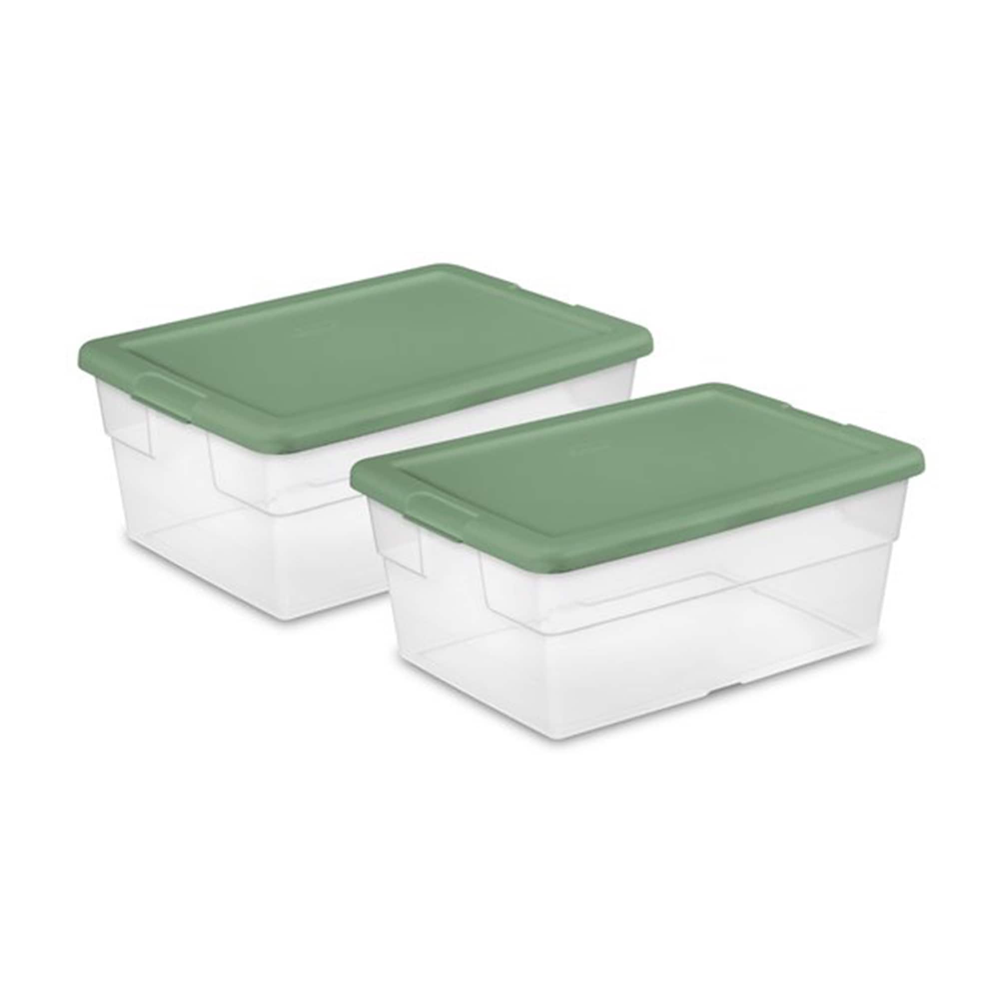 Sterilite 16 Quart Clear Plastic Storage Totes with Green Lids, 4 Pack