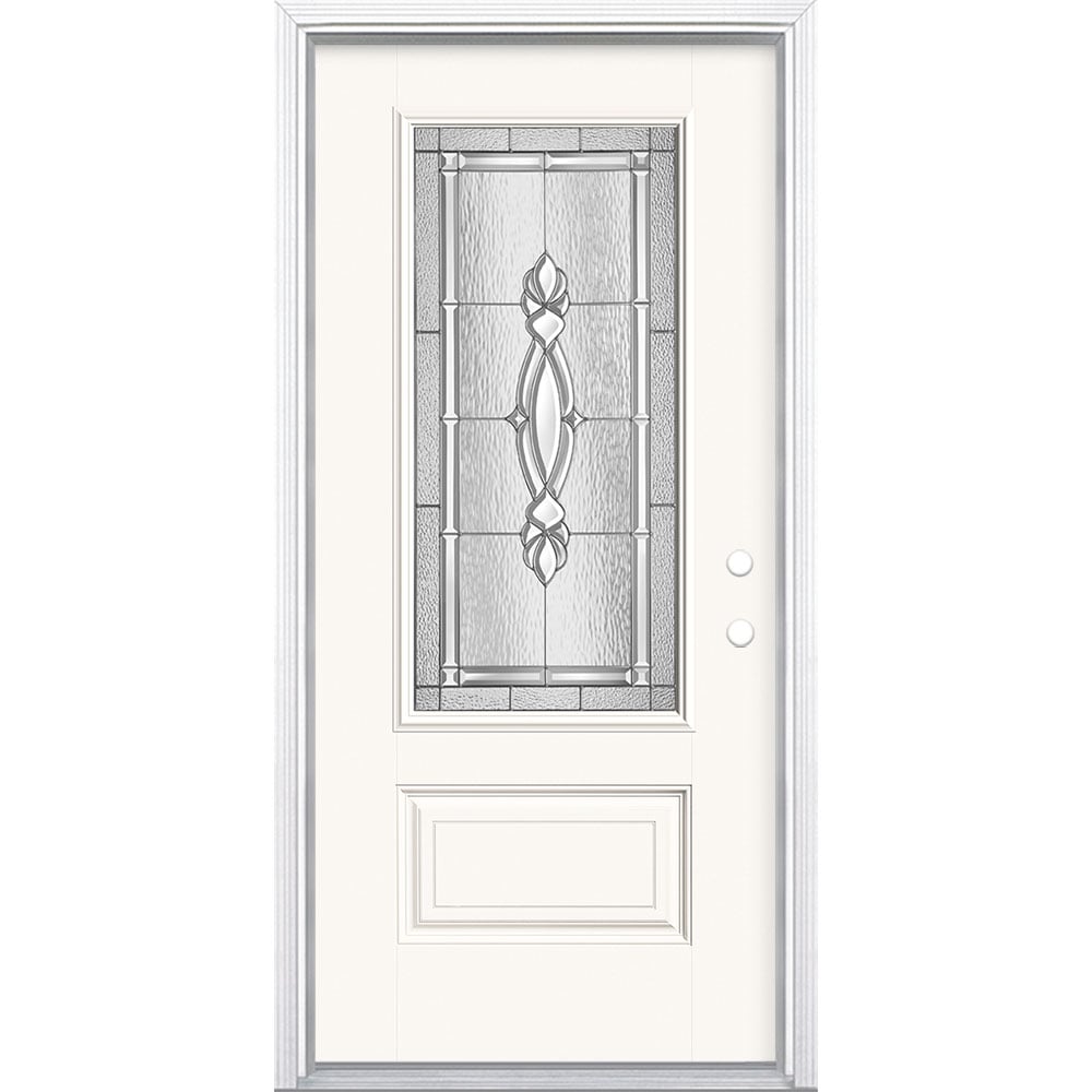 Masonite 3421877 Panama 36-in x 80-in x 4-9/16-in Fiberglass 3/4 lite Left-hand inswing Modern White Painted Prehung Front Door with Brickmould Insulating core